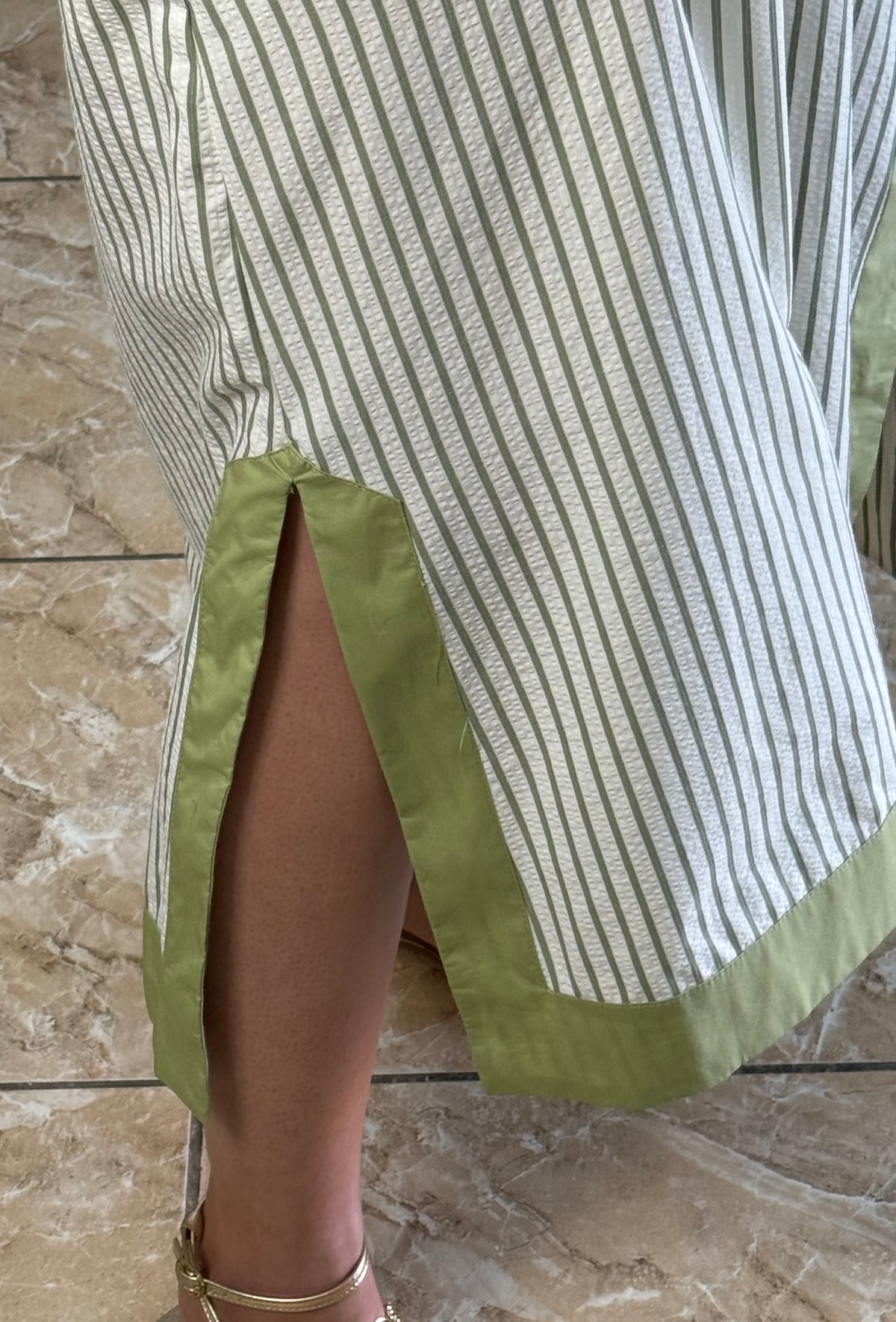 Sage Stripes Embroidered Midi Dress