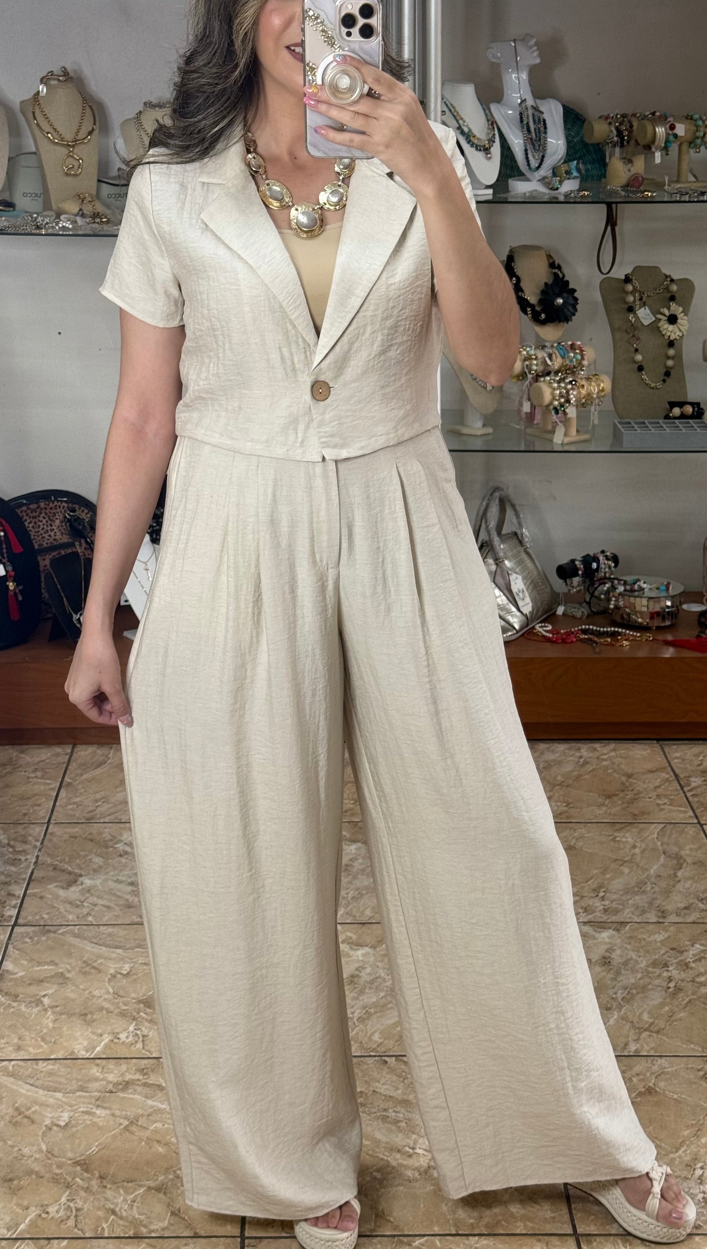 Cream Top and Pant Set