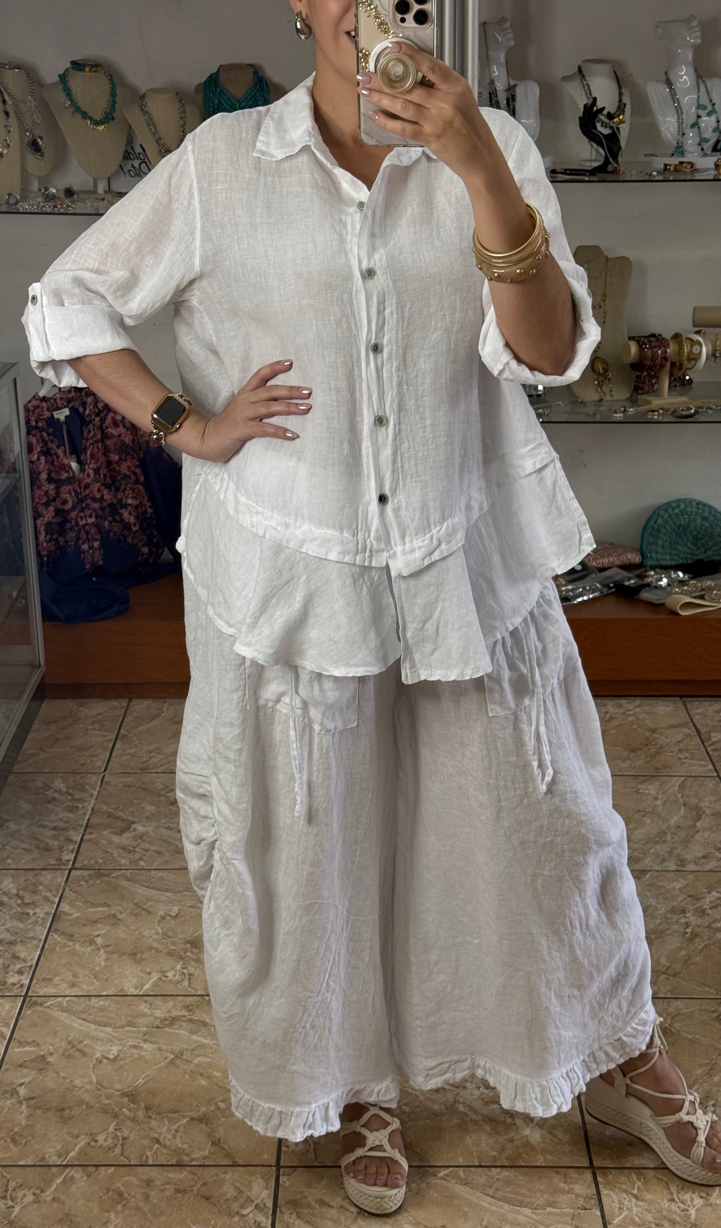 OS Linen Ruffle Pant Set (NO RETURNS OR EXCHANGE)