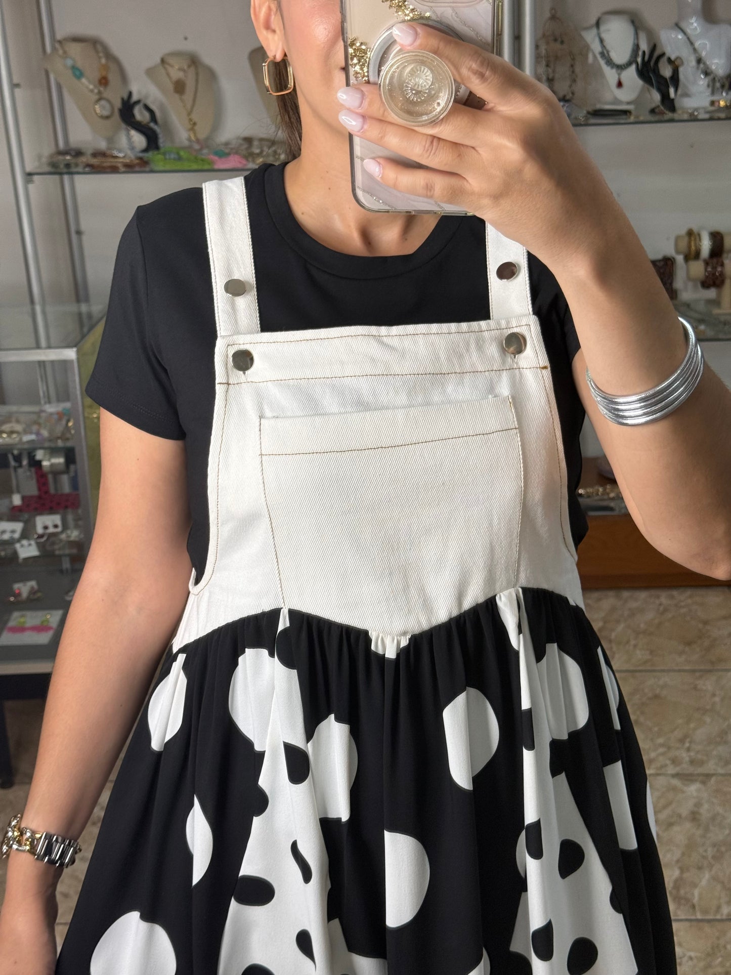 Black Mix Polkadot Overall Dress (REGULAR & PLUS) (TOP SOLD SEPARATELY)