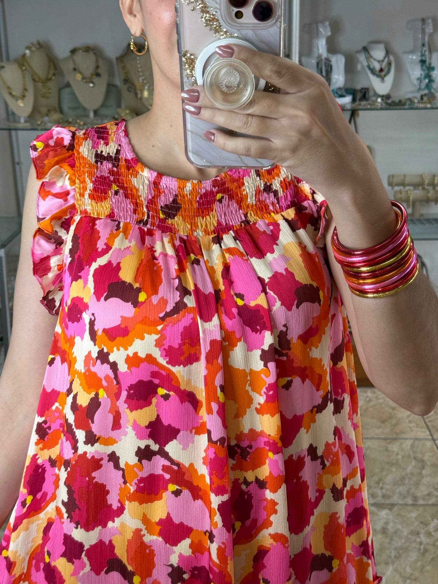 Red/Pink Mix Sleeveless Mini Dress