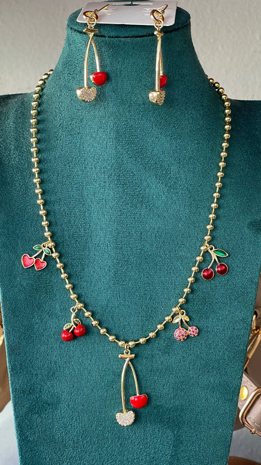 Cherries Necklace and Earrings Set