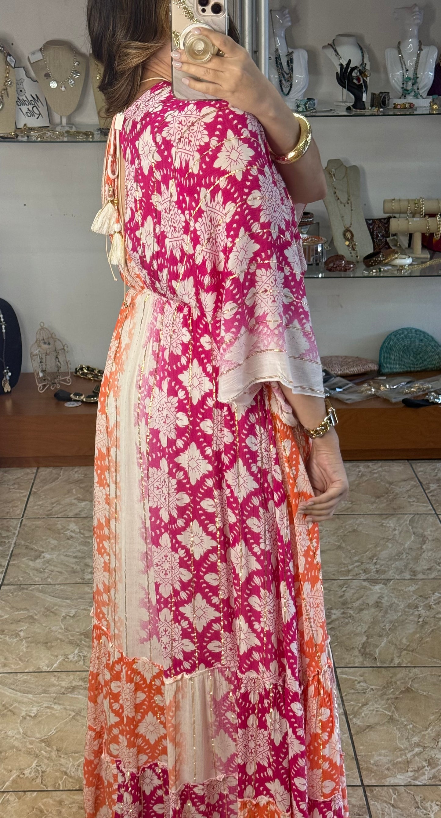 Pink/Orange OS Boho Maxi Dress (NO RETURNS OR EXCHANGE)