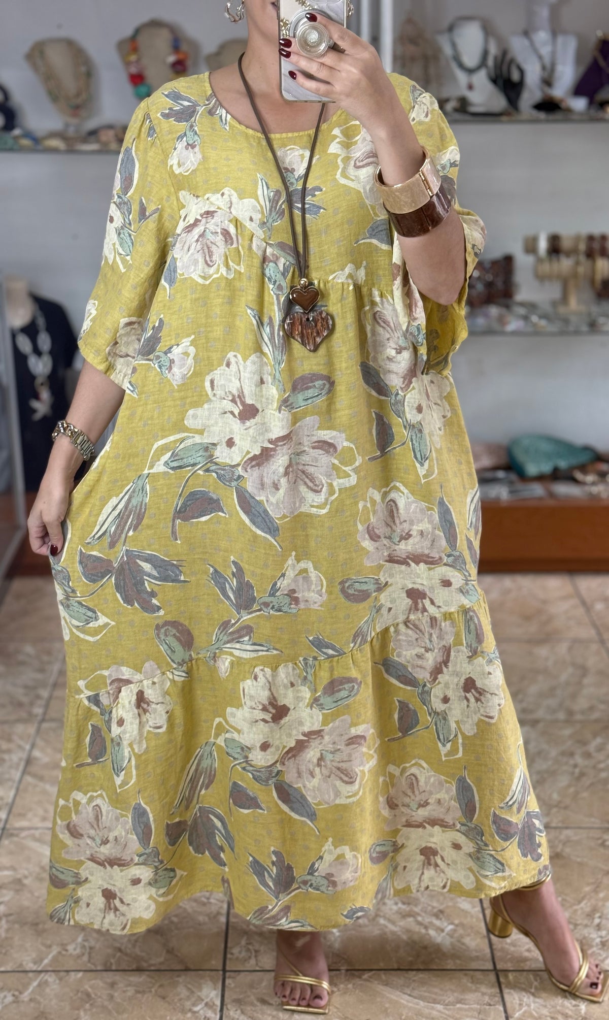 OS Floral/Polkadots Linen Dress (NO RETURNS OR EXCHANGE)