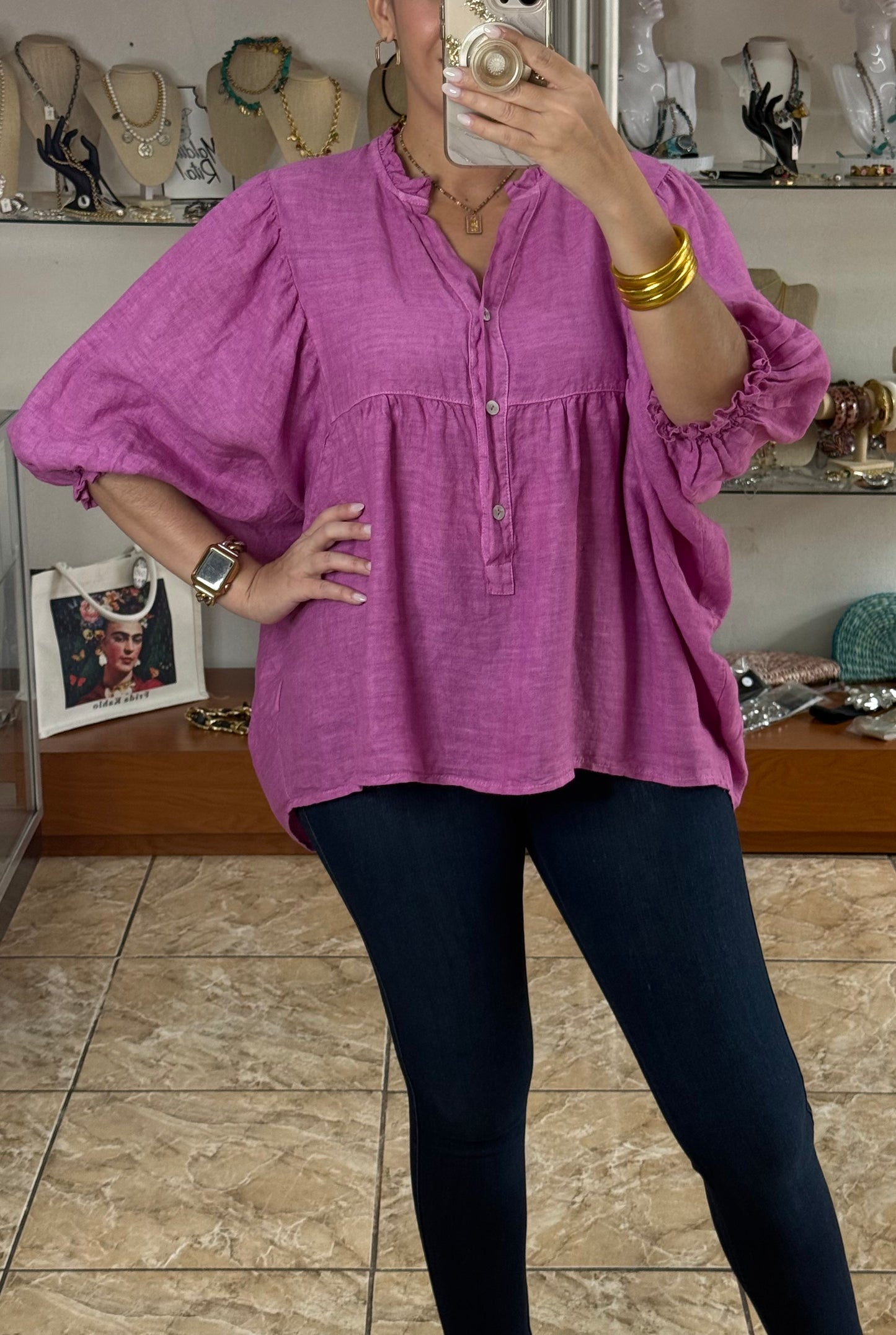 OS Babydoll Linen Top (NO RETURNS OR EXCHANGE)