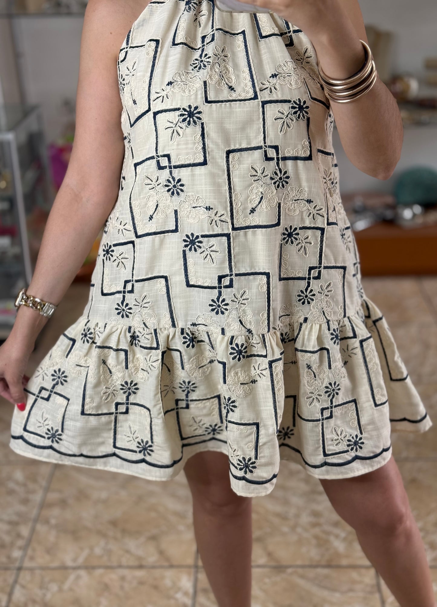 Halter Embroidered Mini Dress