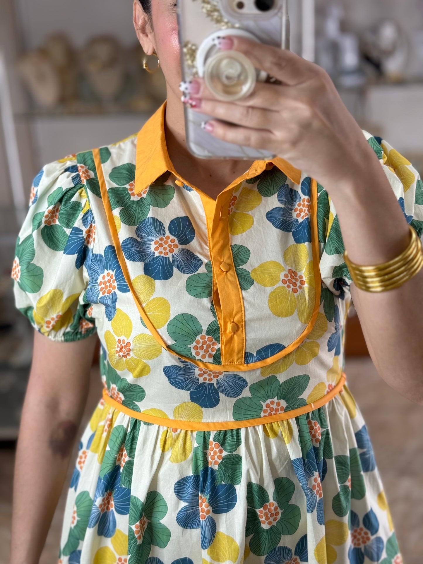 Floral Puff Sleeves Mini Dress