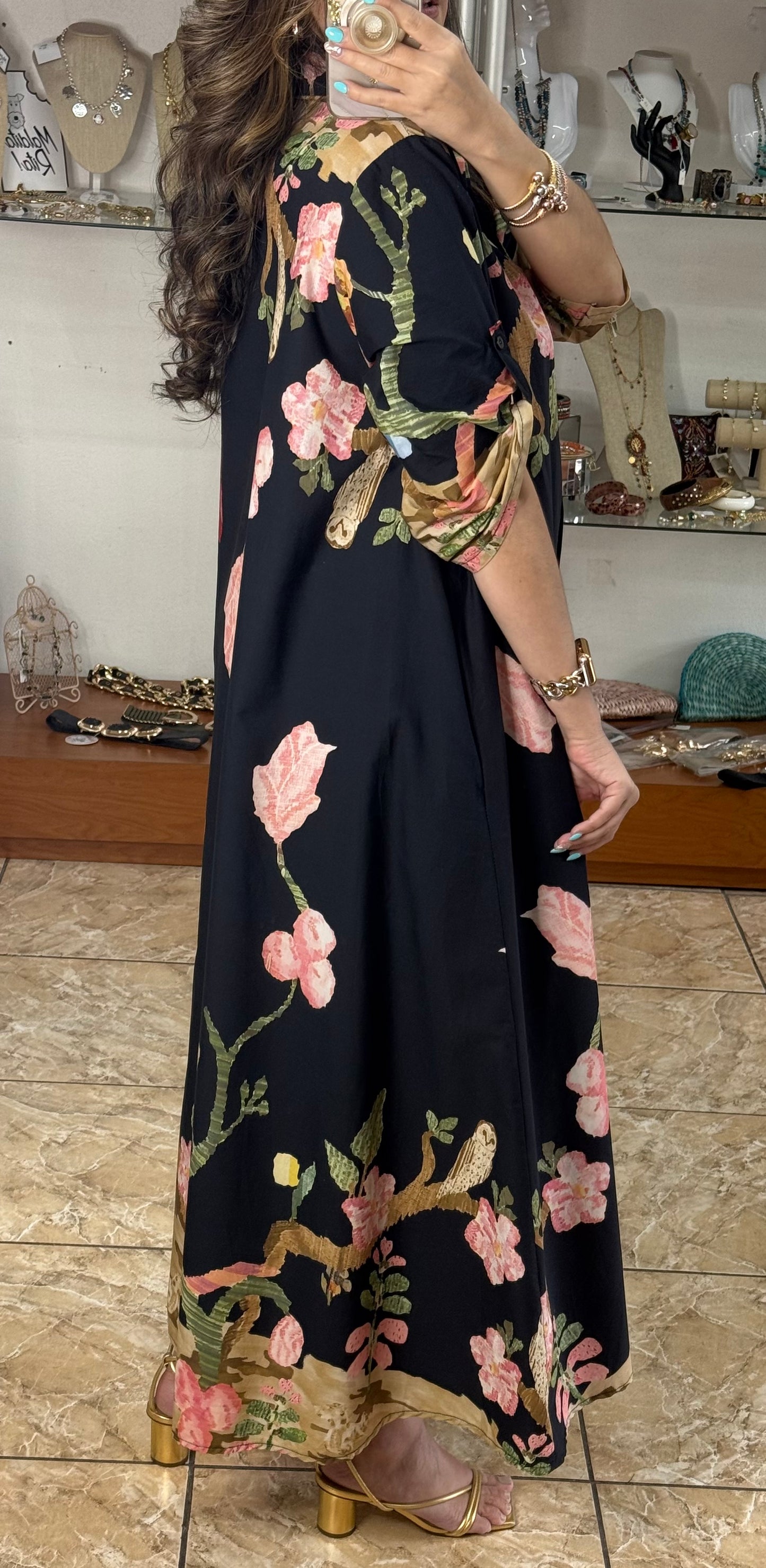 OS Flowers and Birds Maxi Dress (NO RETURNS OR EXCHANGE)