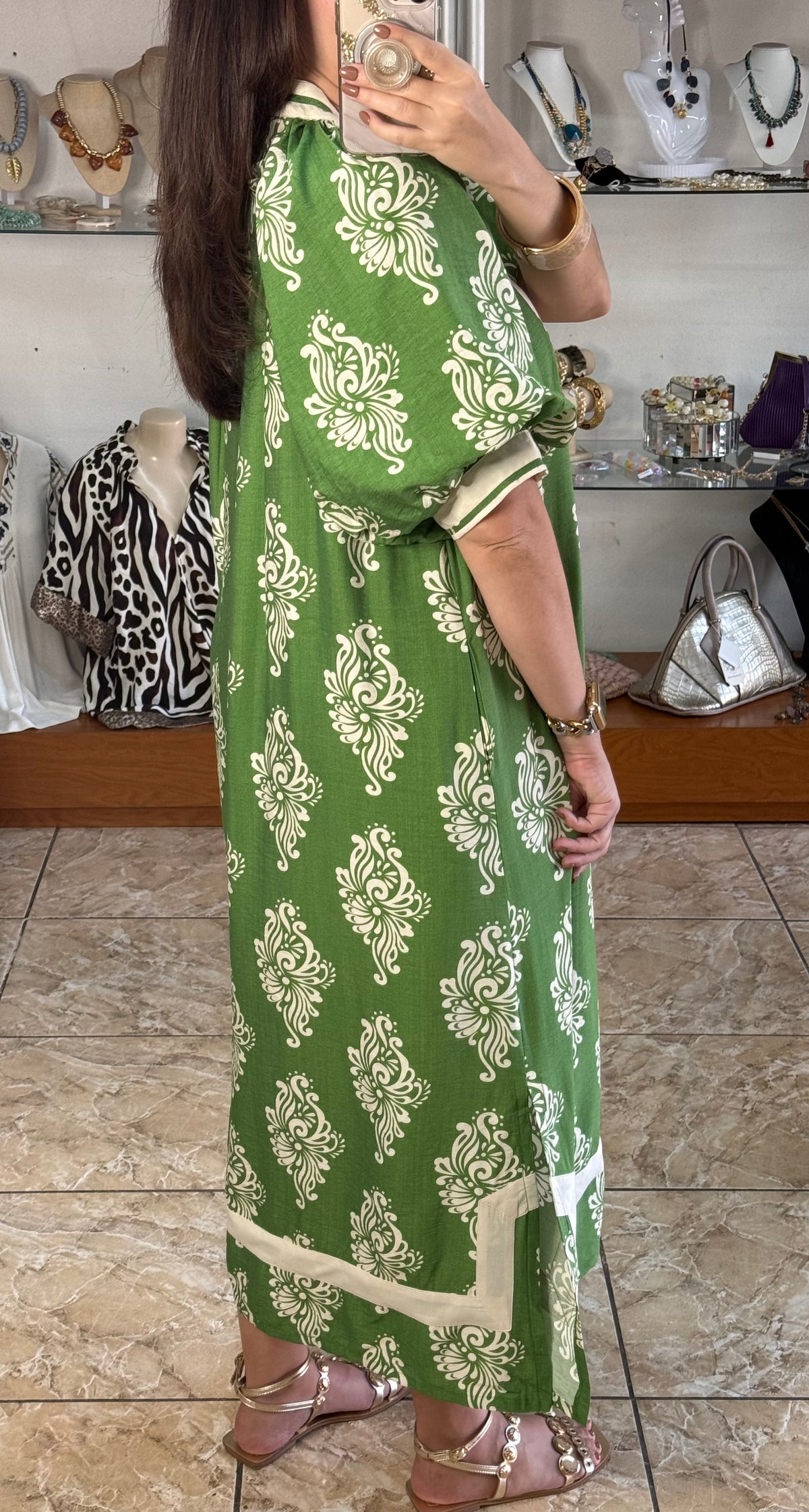 Green Abstract Print Midi Dress
