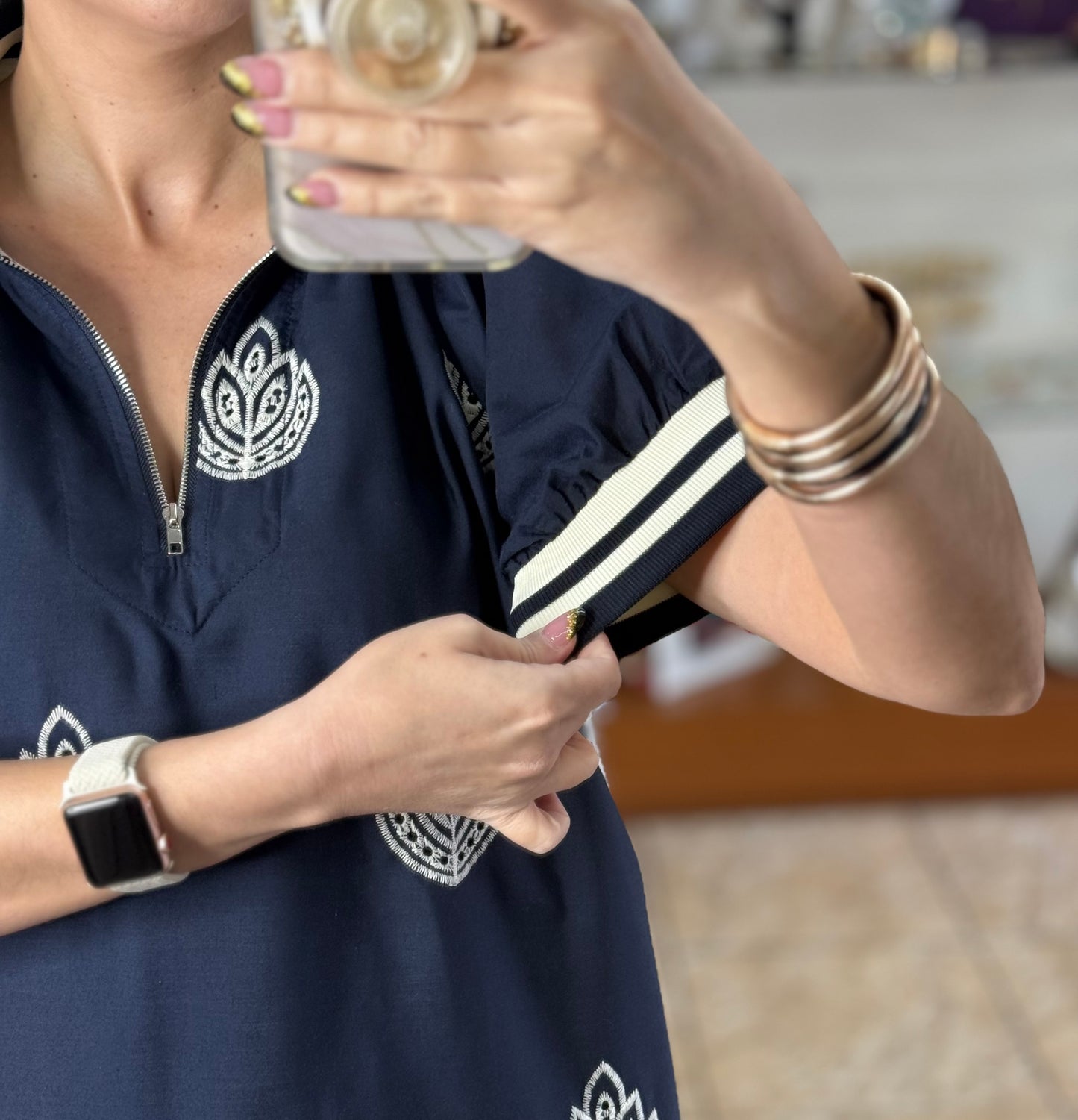 Navy Embroidered Mini Dress (FINAL SALE)