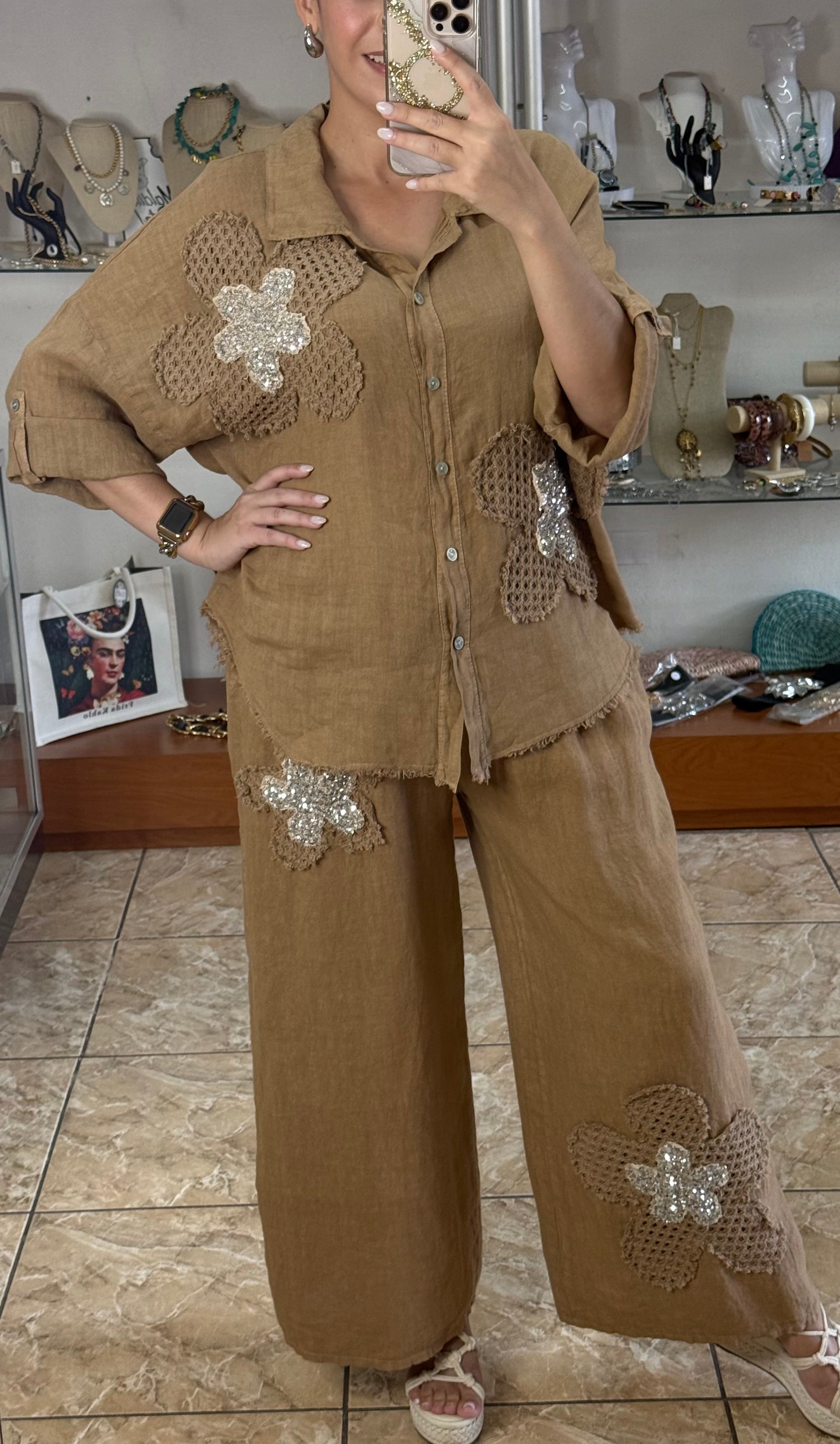 Sequins Flowers OS Top & Pant Set (NO RETURNS OR EXCHANGE)