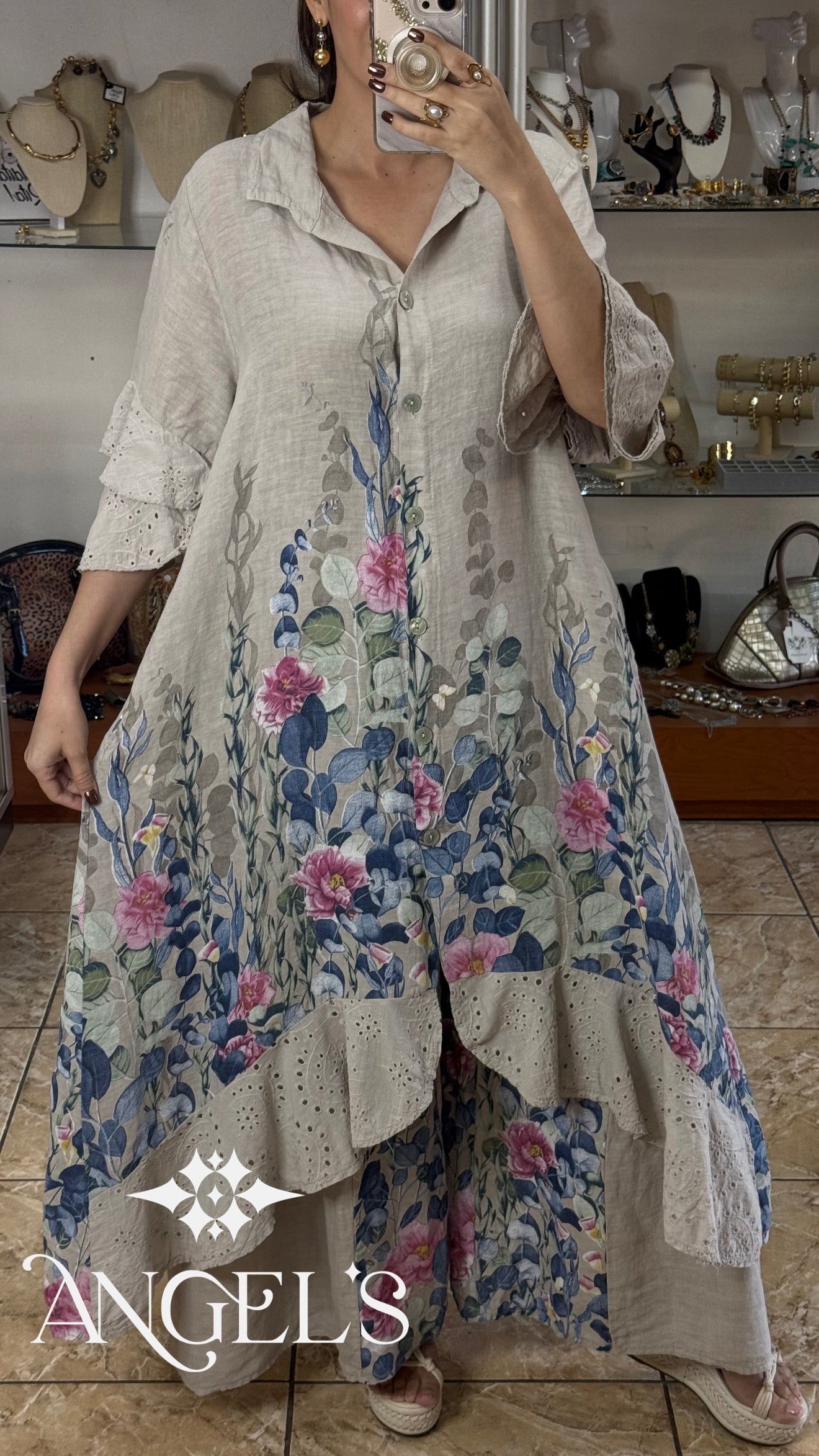 Linen Floral OS Top/Dress and Pant Set (FINAL SALE)