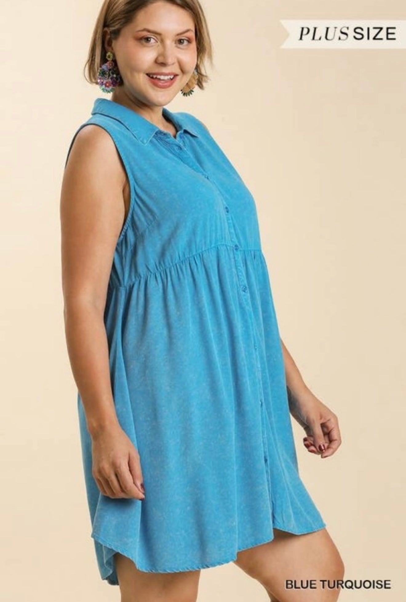 Snow Washed Button Down Sleeveless Dress (PLUS)