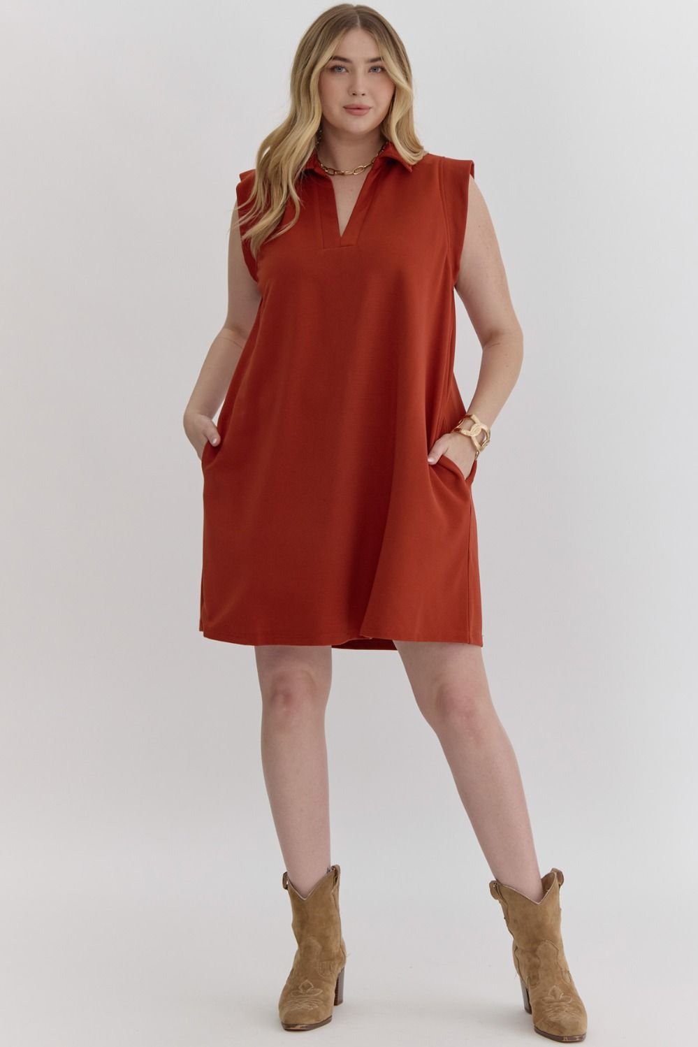 Rust Sleeveless Basic Dress (PLUS)