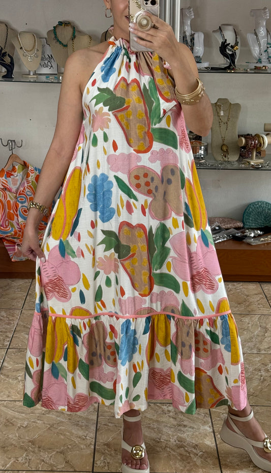 Pink Mix Halter Maxi Dress