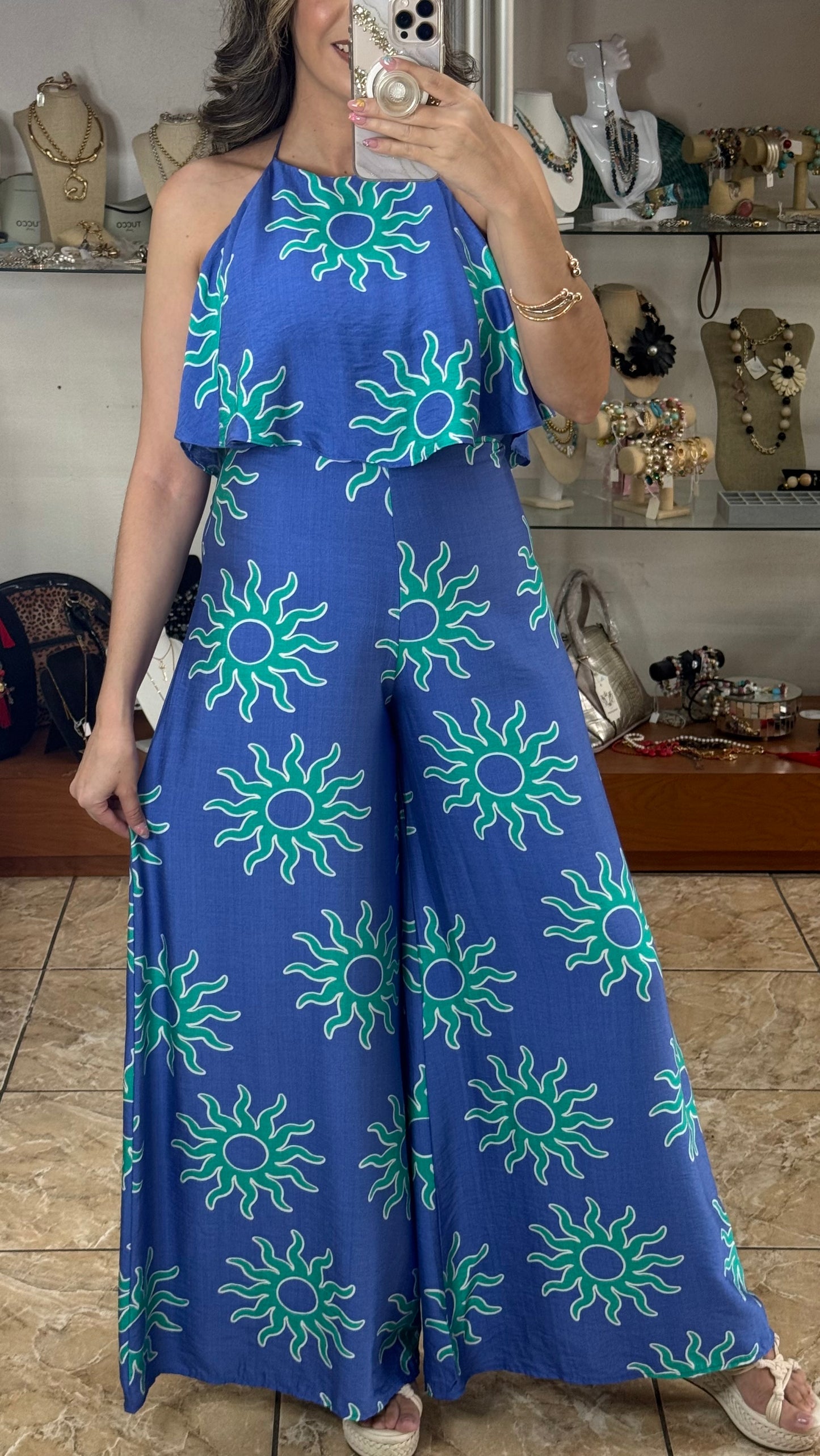 Turquoise Suns Halter Jumpsuit