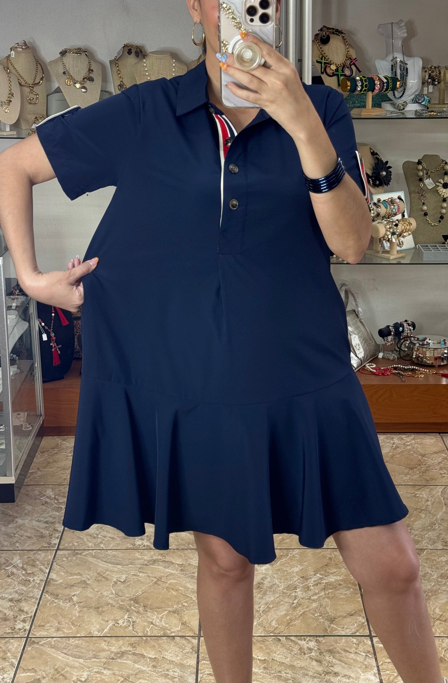 Navy Blue/Red Details Dress