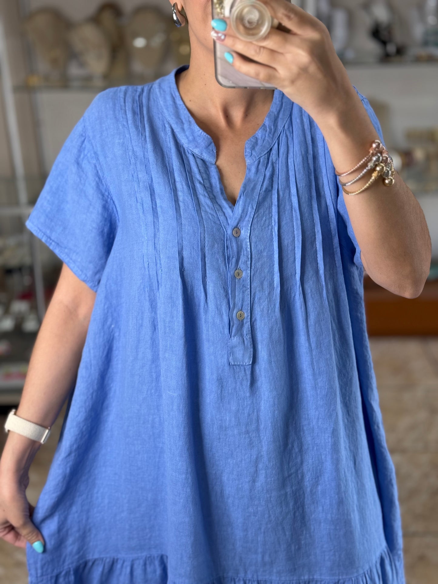 Eyelet Trim OS Linen Midi Dress (FINAL SALE)