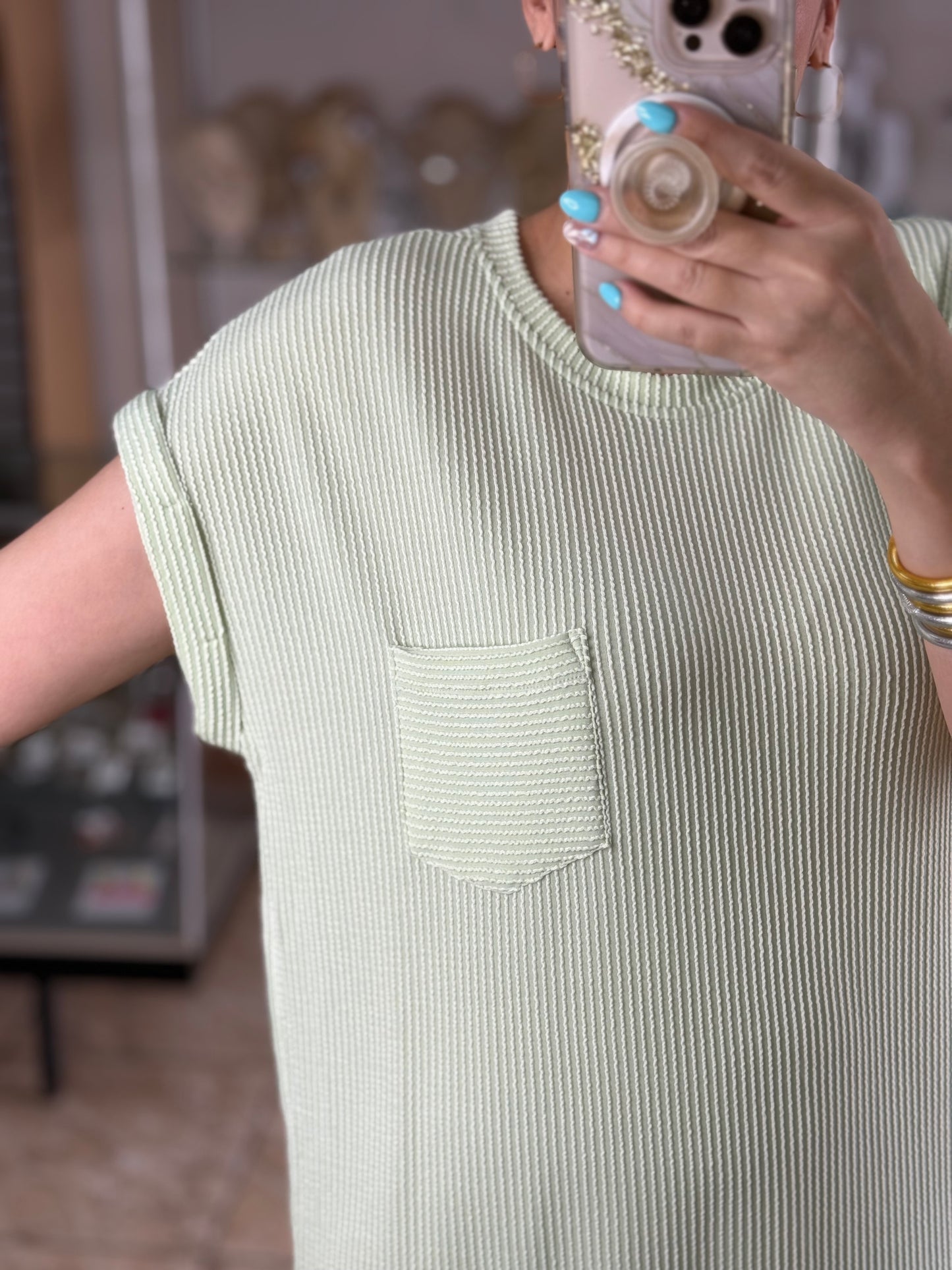 Light Olive Short Sleeve Midi Dress