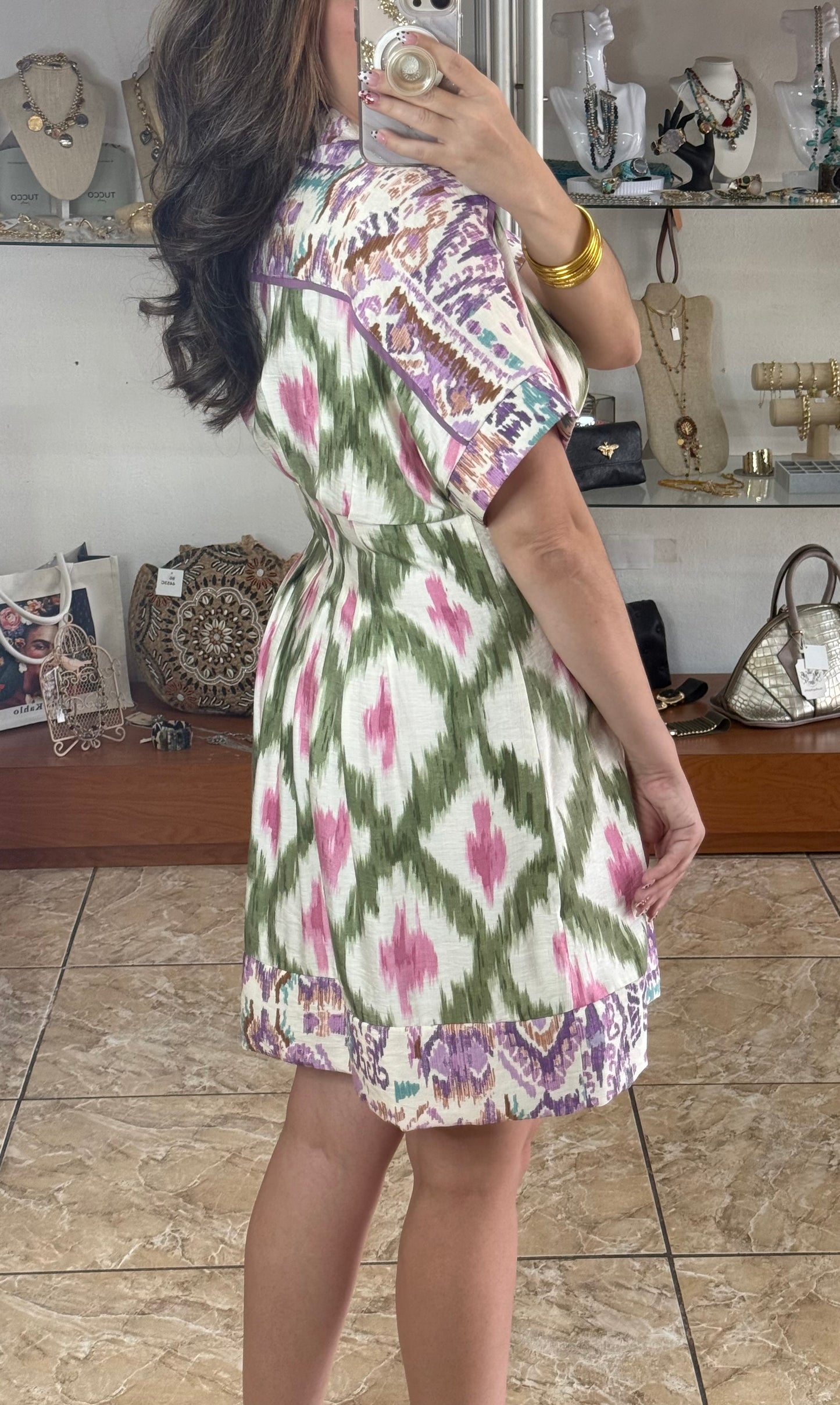Olive Mix Button Down Dress