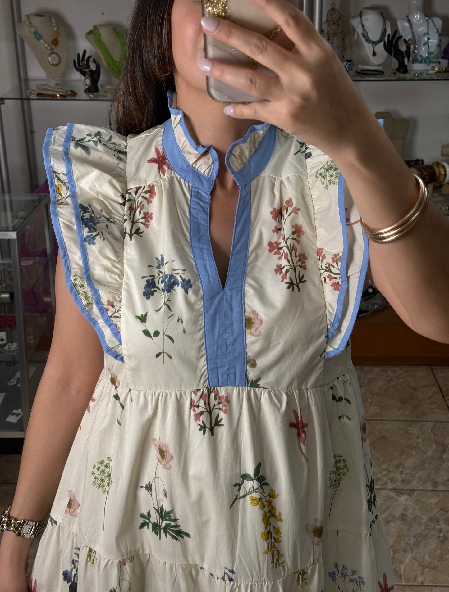 Cream Floral Midi Dress