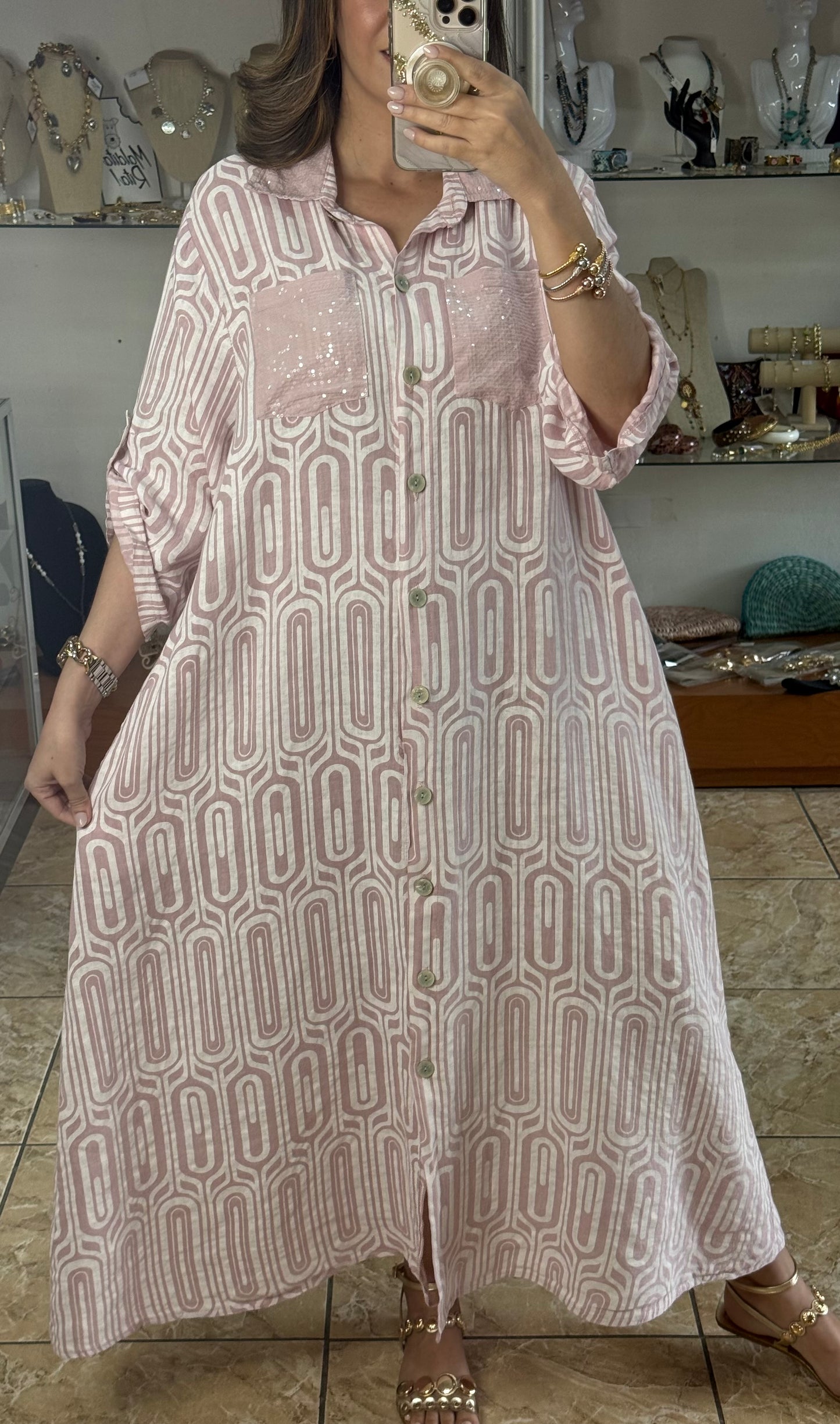 OS Geometric Linen Maxi Dress (NO RETURNS OR EXCHANGE)