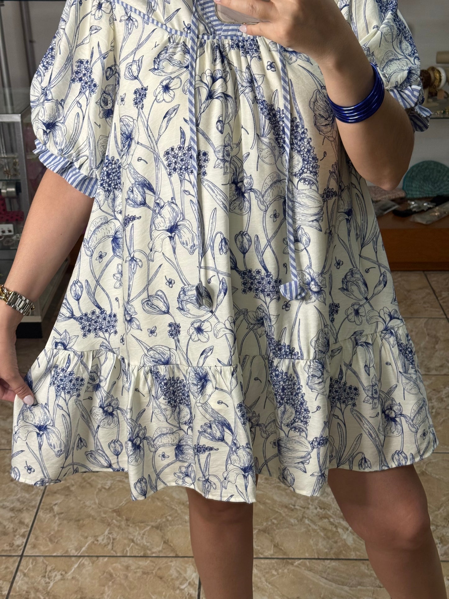 Blue Mix Floral Print Mini Dress