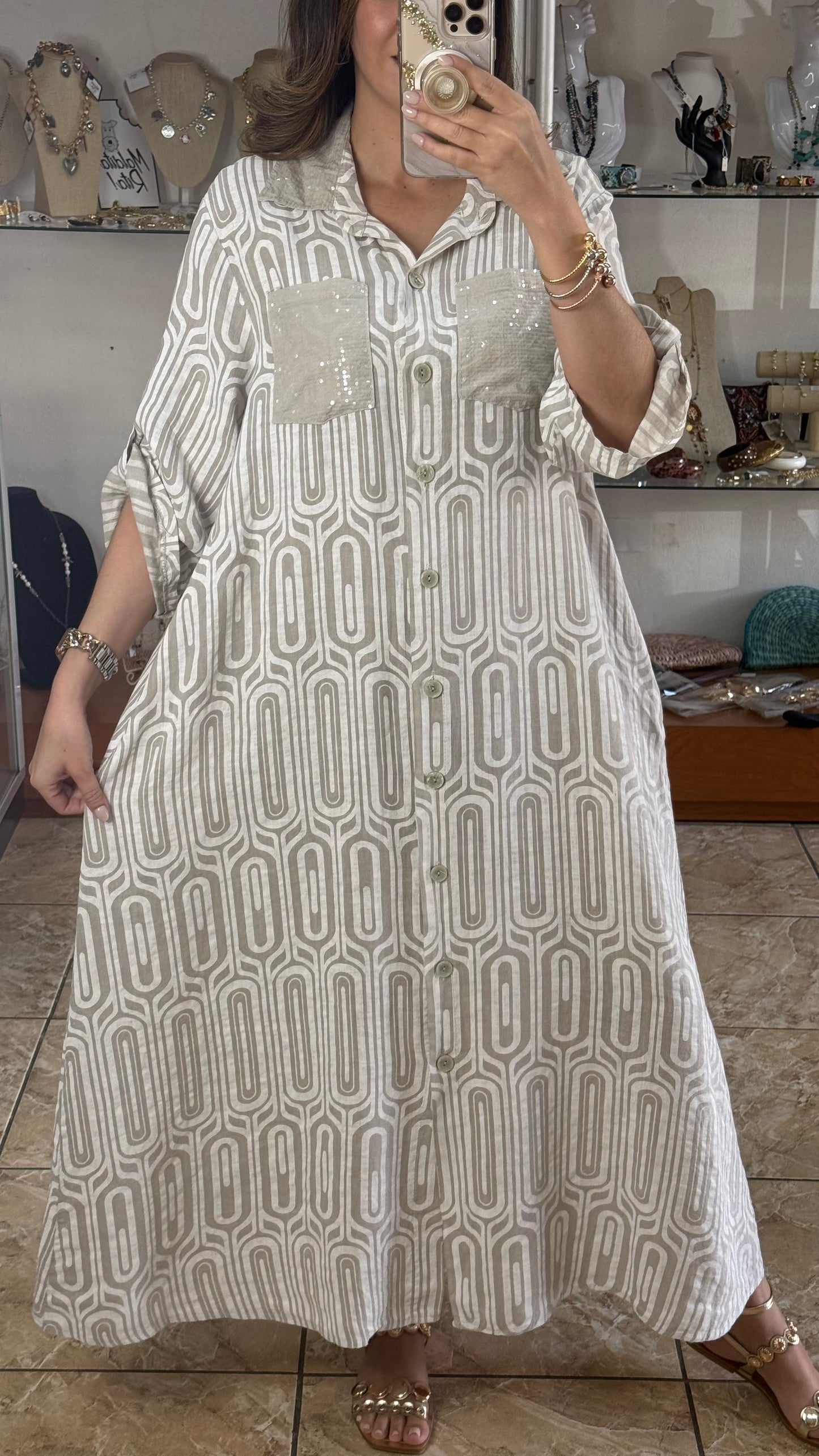 OS Geometric Linen Maxi Dress (NO RETURNS OR EXCHANGE)