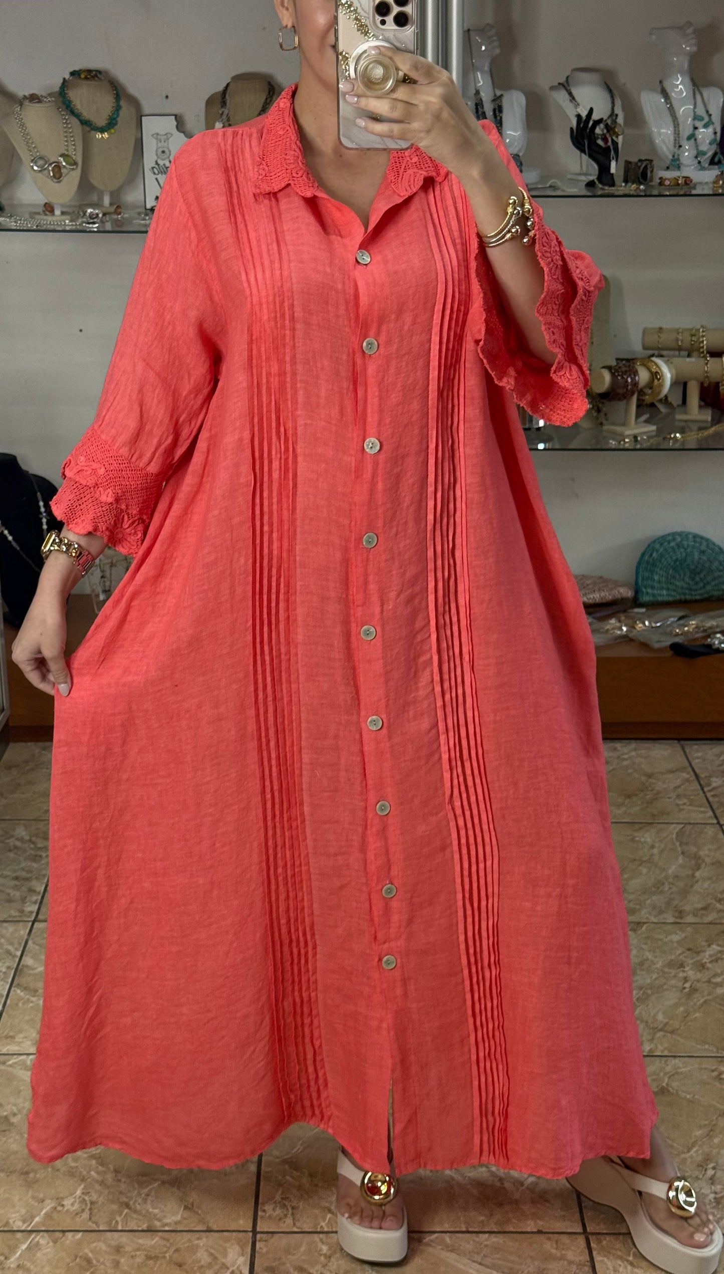 Camelia OS Linen Maxi Dress (NO RETURNS OR EXCHANGE)