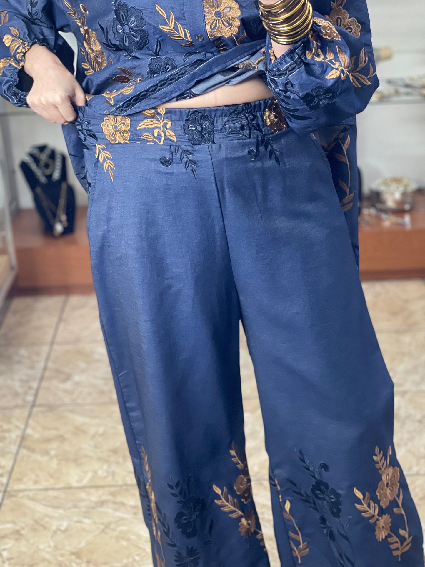 Embroidered Top and Pant Set