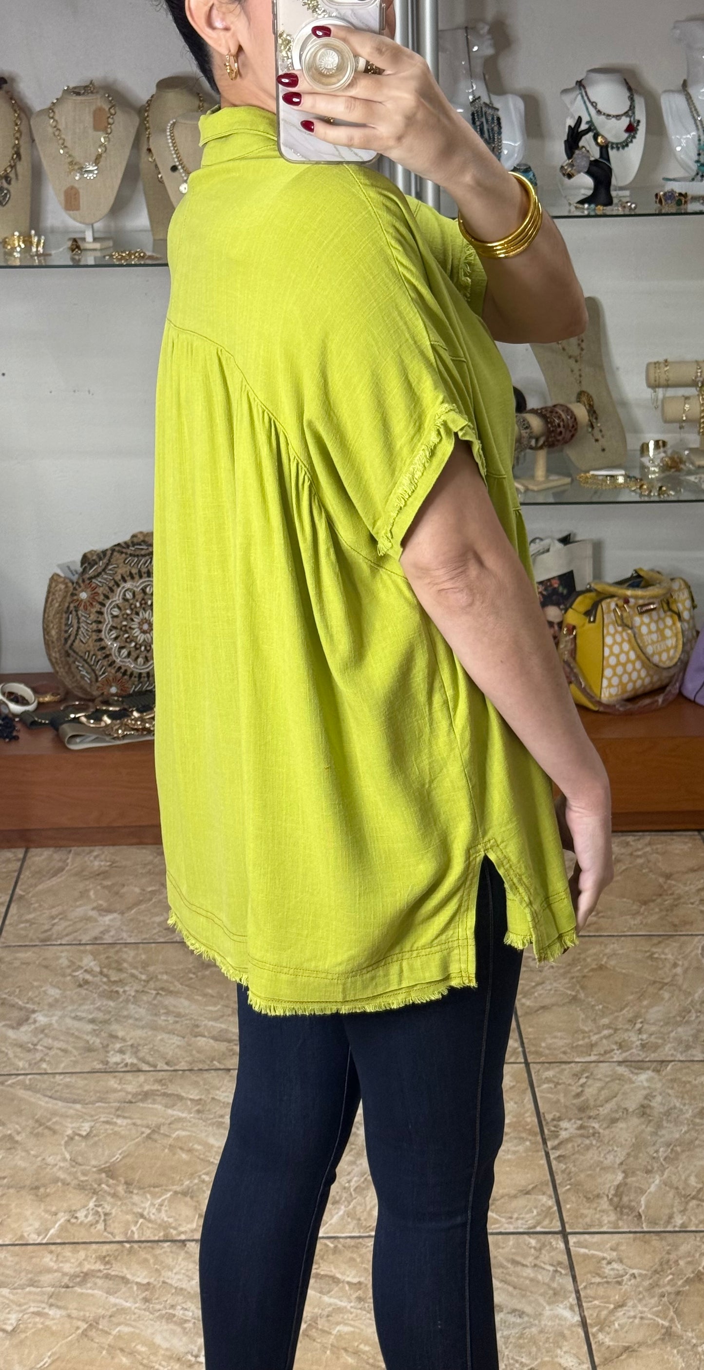 Avocado Green Linen Mix Oversize Top (FINAL SALE)