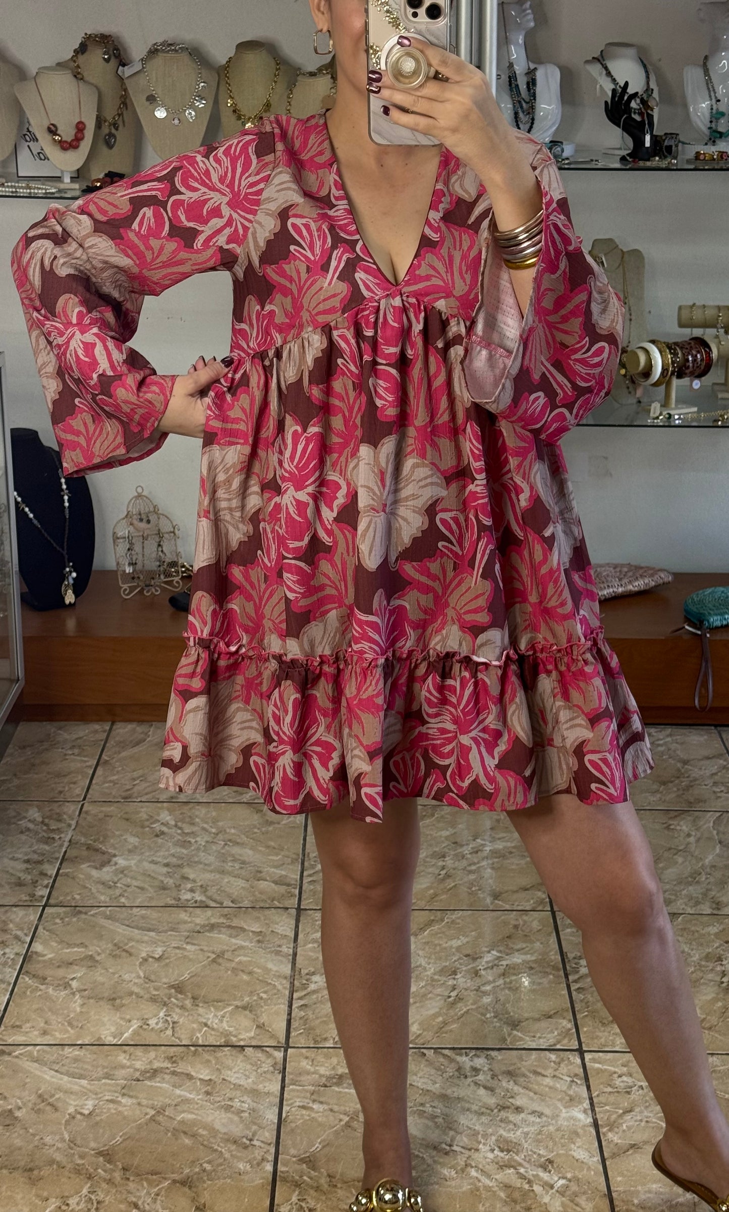 Long Sleeves Floral Mini Dress