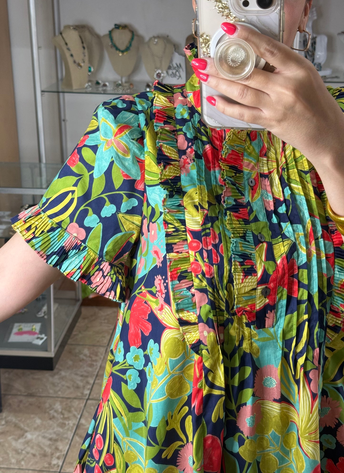 Navy/Green Floral Doll Dress