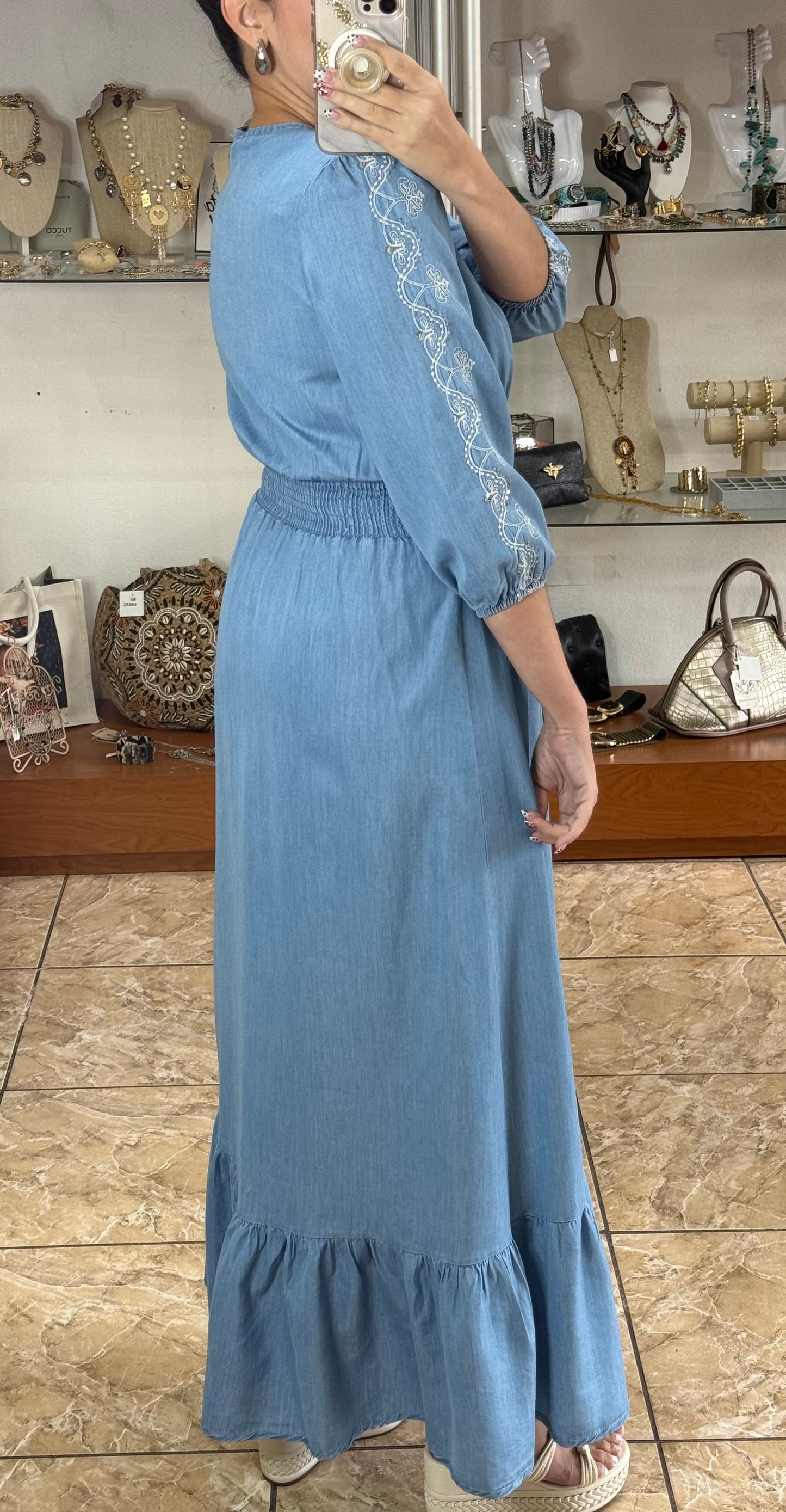 Sequins Denim Maxi Dress (FINAL SALE)