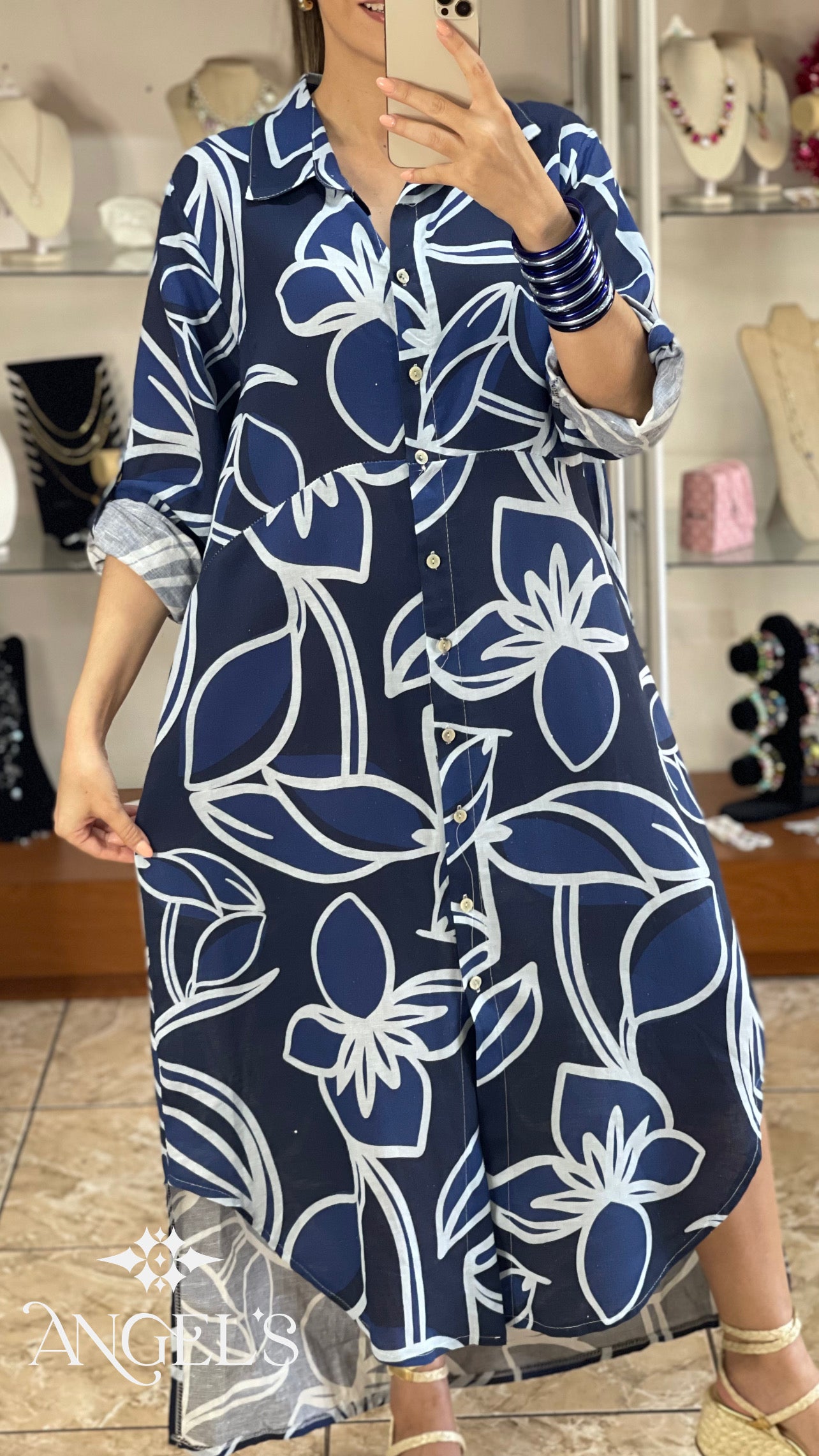 Big Flowers OS Linen Maxi Dress