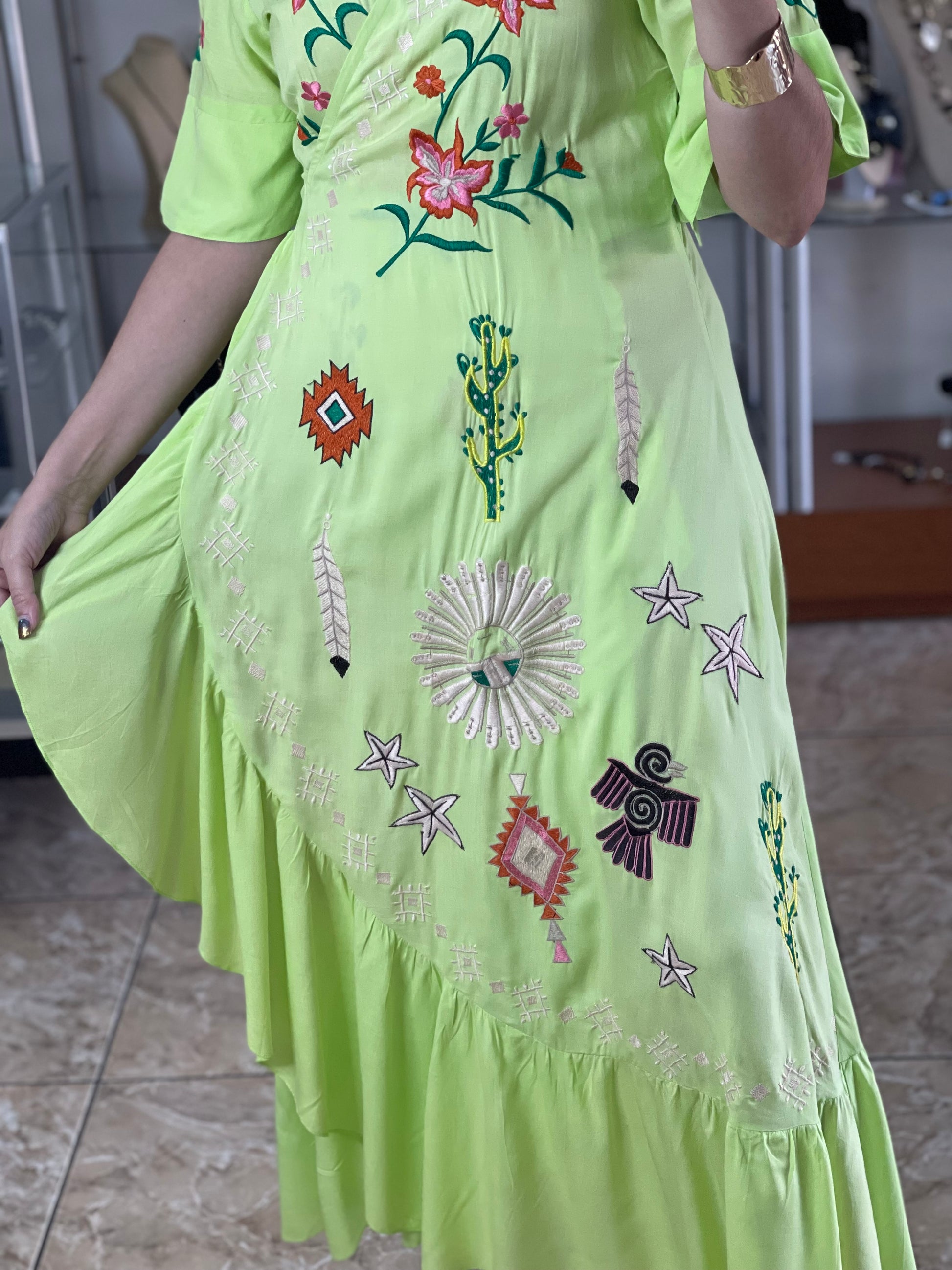 Lime Embroidered Wrap Maxi Dress Lime Embroidered Wrap Maxi Dress
