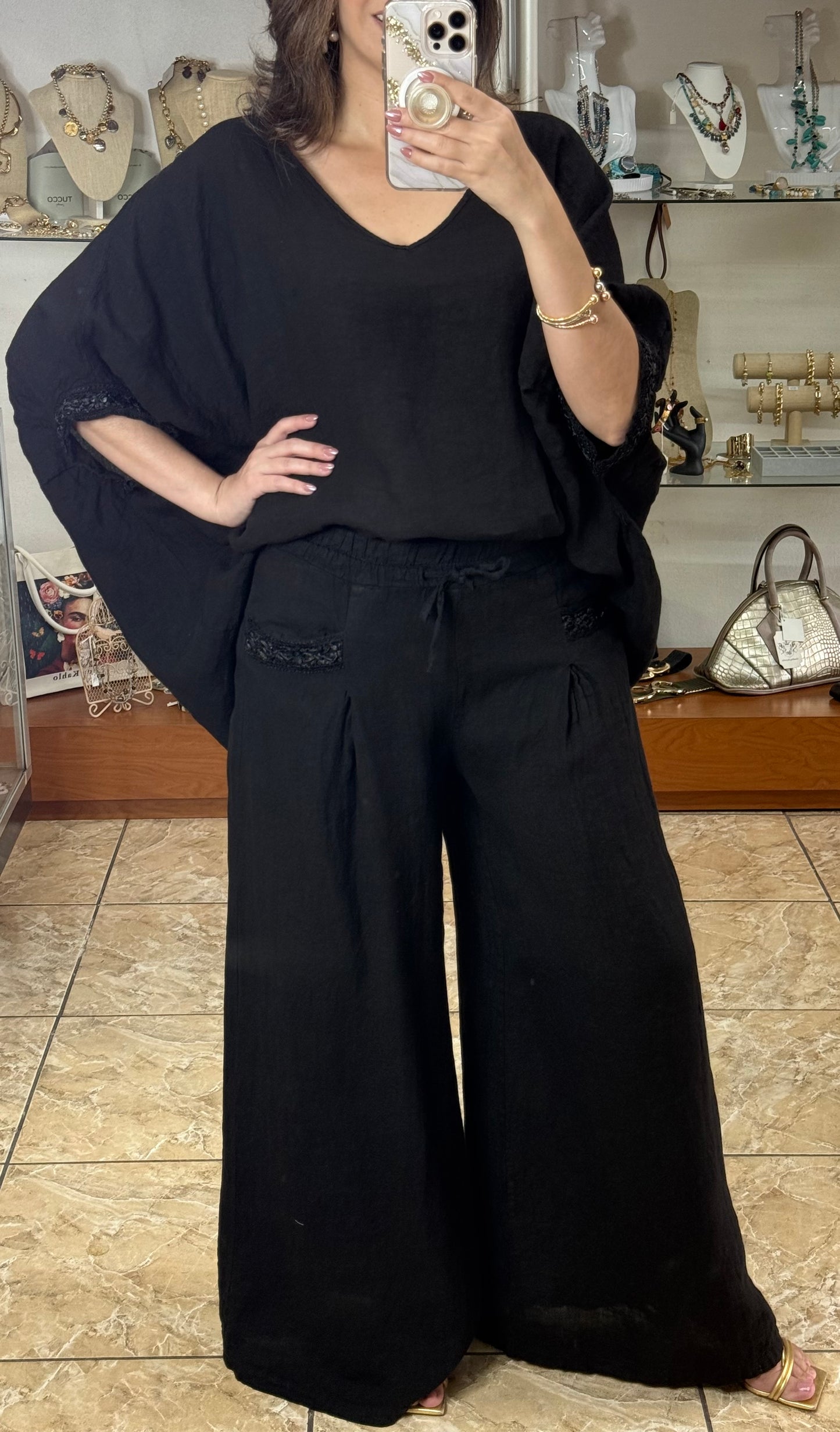 Black OS Linen Pant Set (FINAL SALE)
