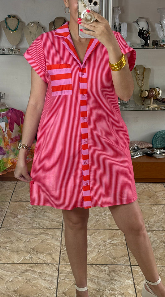Pink/Orange Stripes Mini Dress