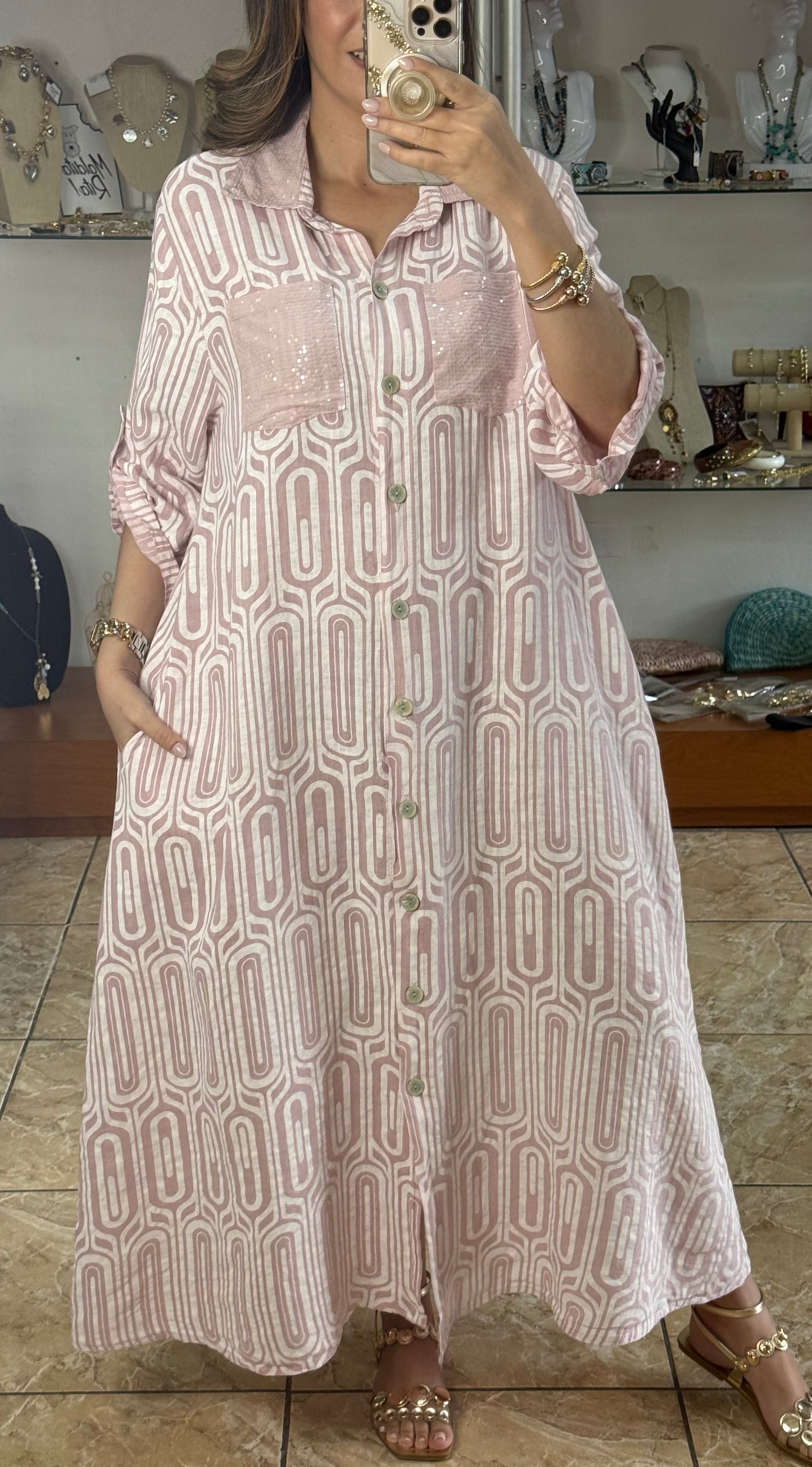 OS Geometric Linen Maxi Dress (NO RETURNS OR EXCHANGE)