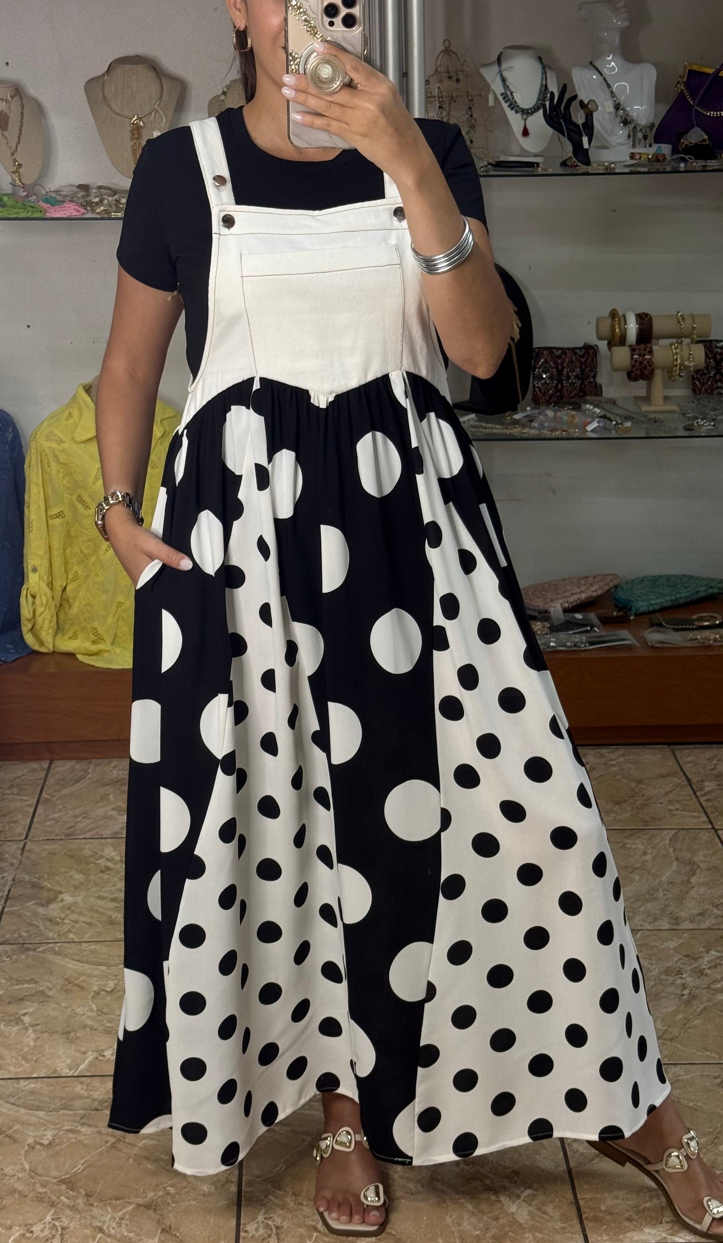 Black Mix Polkadot Overall Dress (REGULAR & PLUS) (TOP SOLD SEPARATELY)