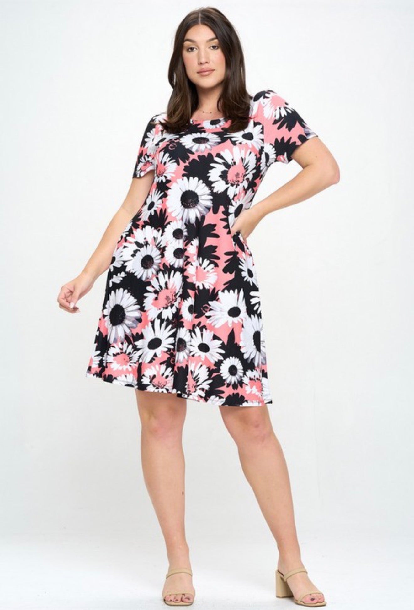 Black/Pink Mix Floral Dress (PLUS)