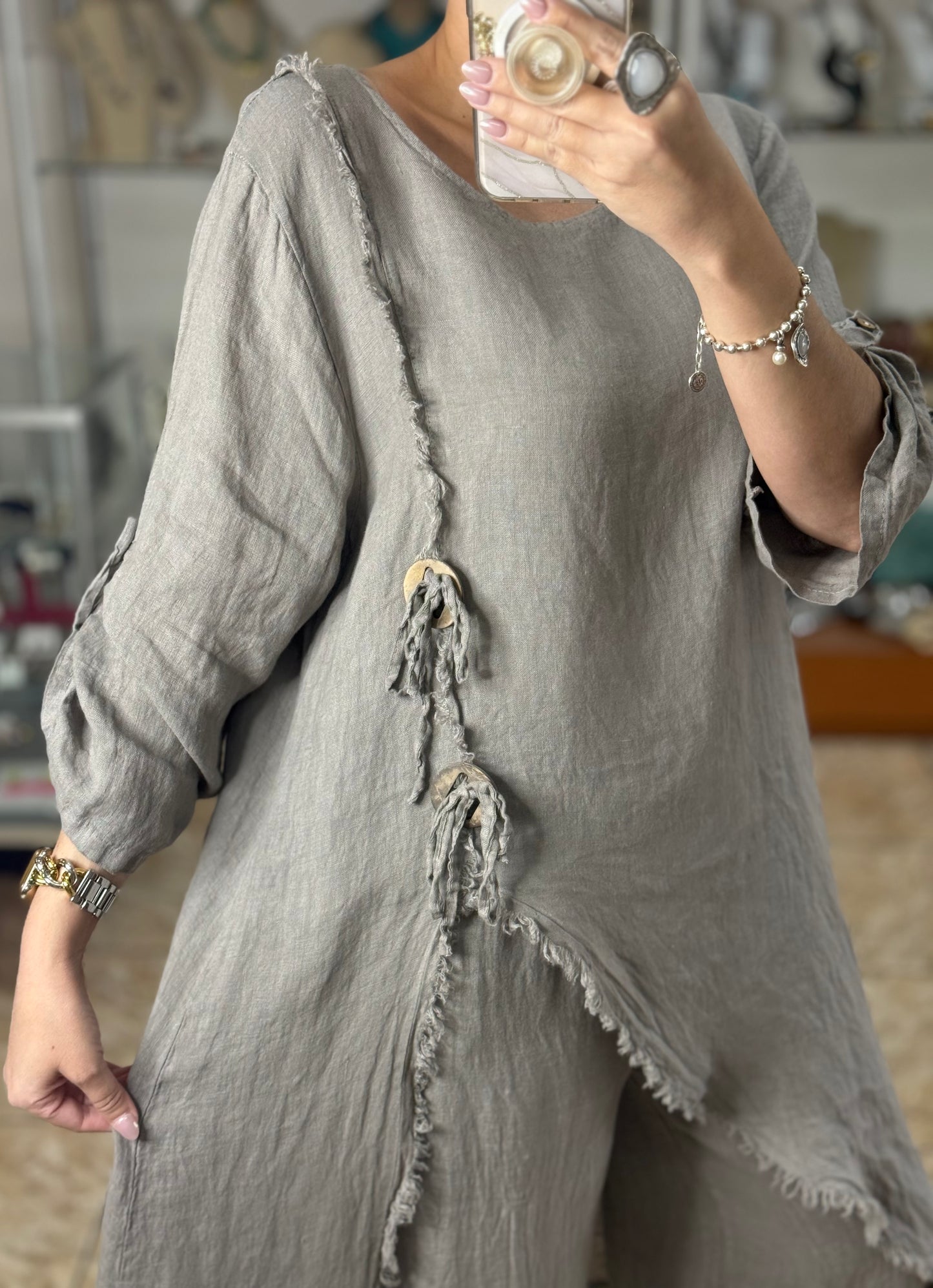 Asymmetrical Linen OS Top and Pant Set (NO RETURNS OR EXCHANGE)