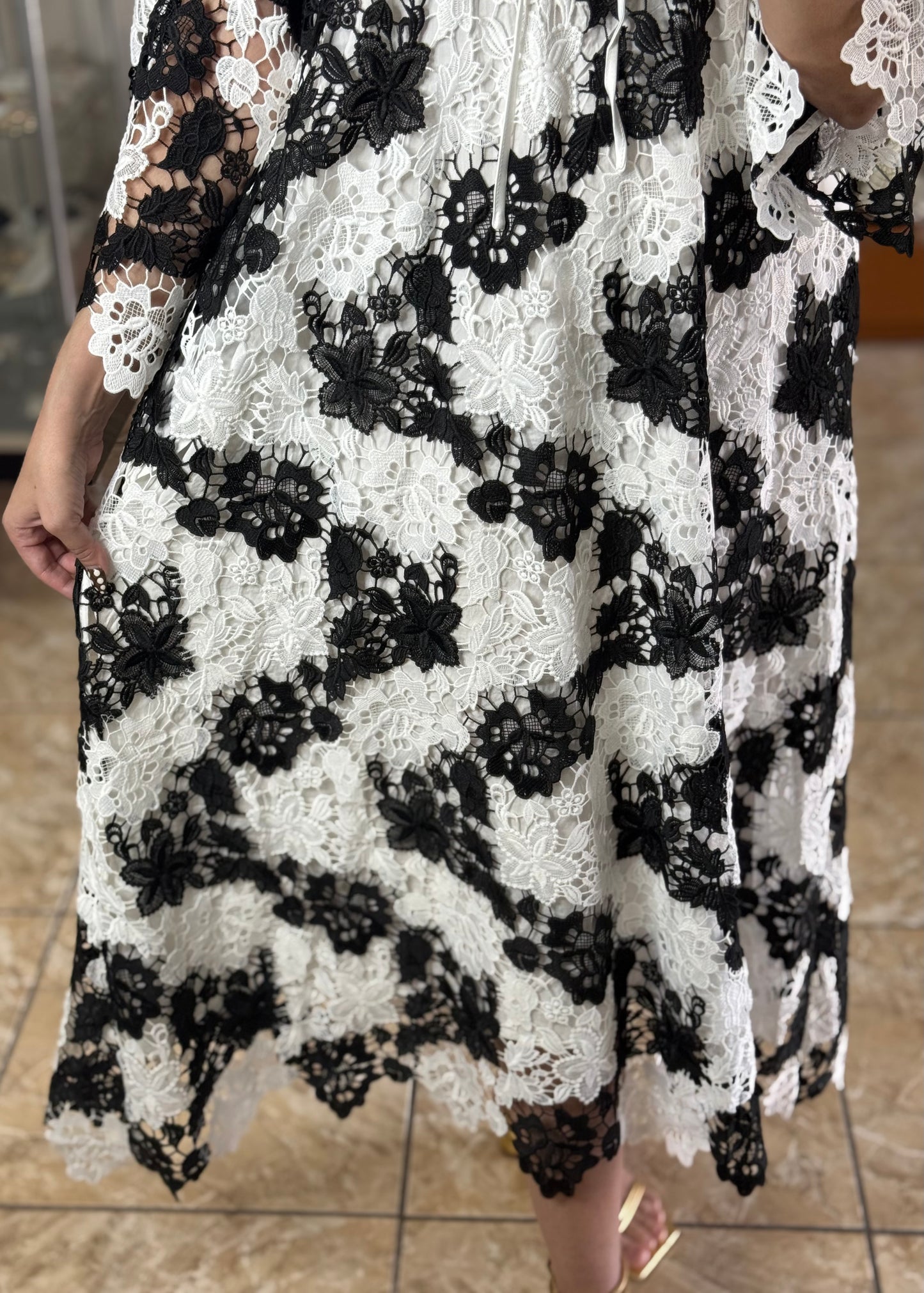 Black and White OS Lace Maxi Dress (FINAL SALE)