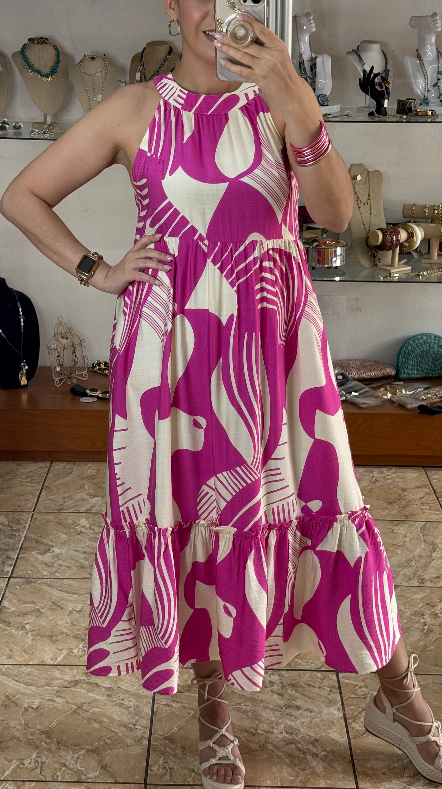 Fuchsia Mix Halter Midi Dress