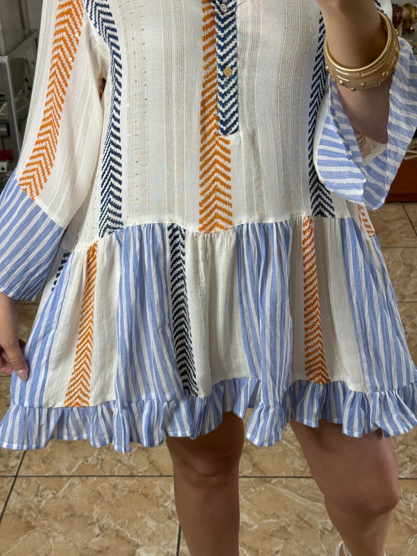 Stripes Mix with Sequins Boho Mini Dress (NO RETURNS OR EXCHANGE)