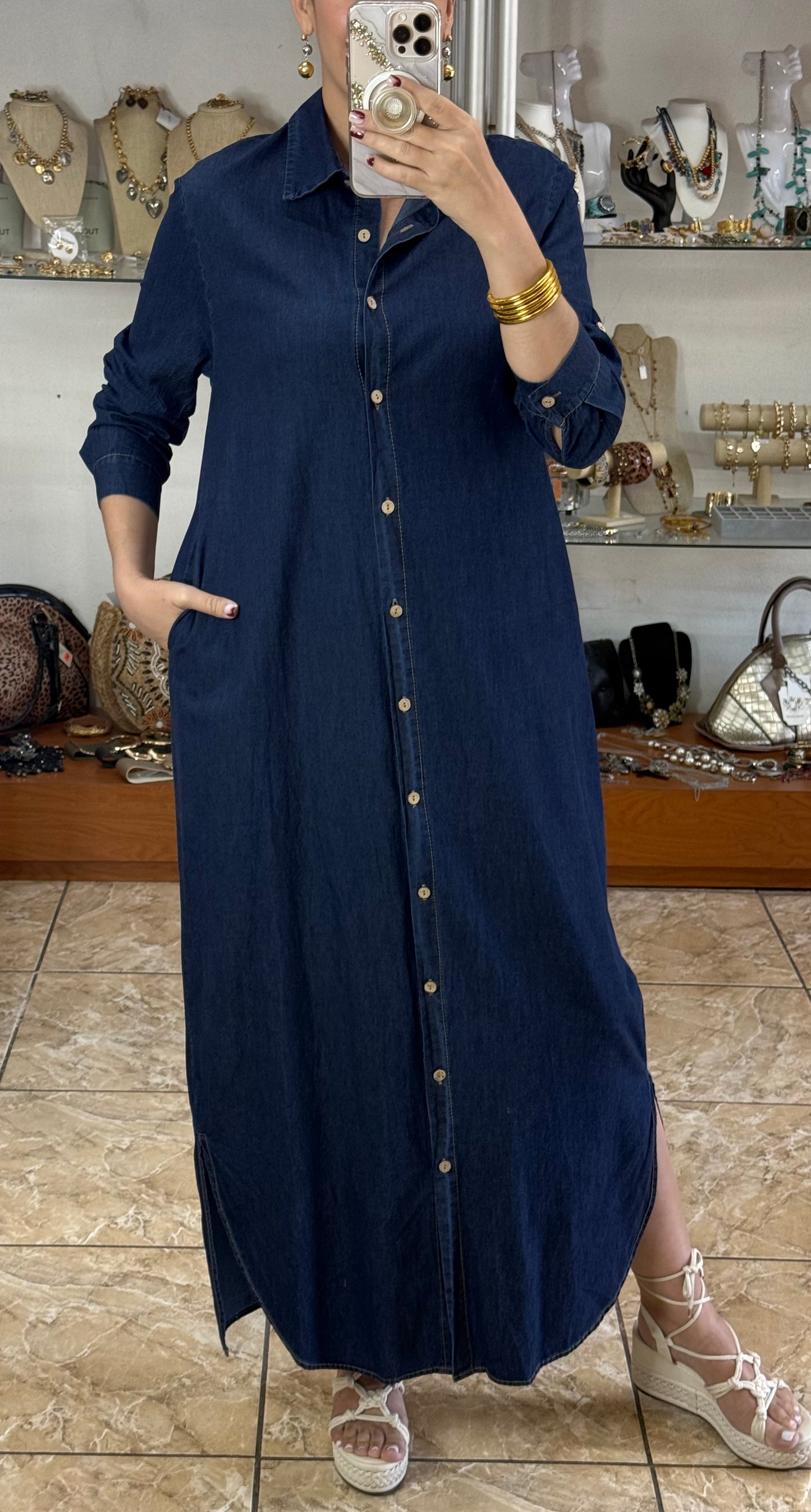 Long Sleeves Maxi Denim Dress