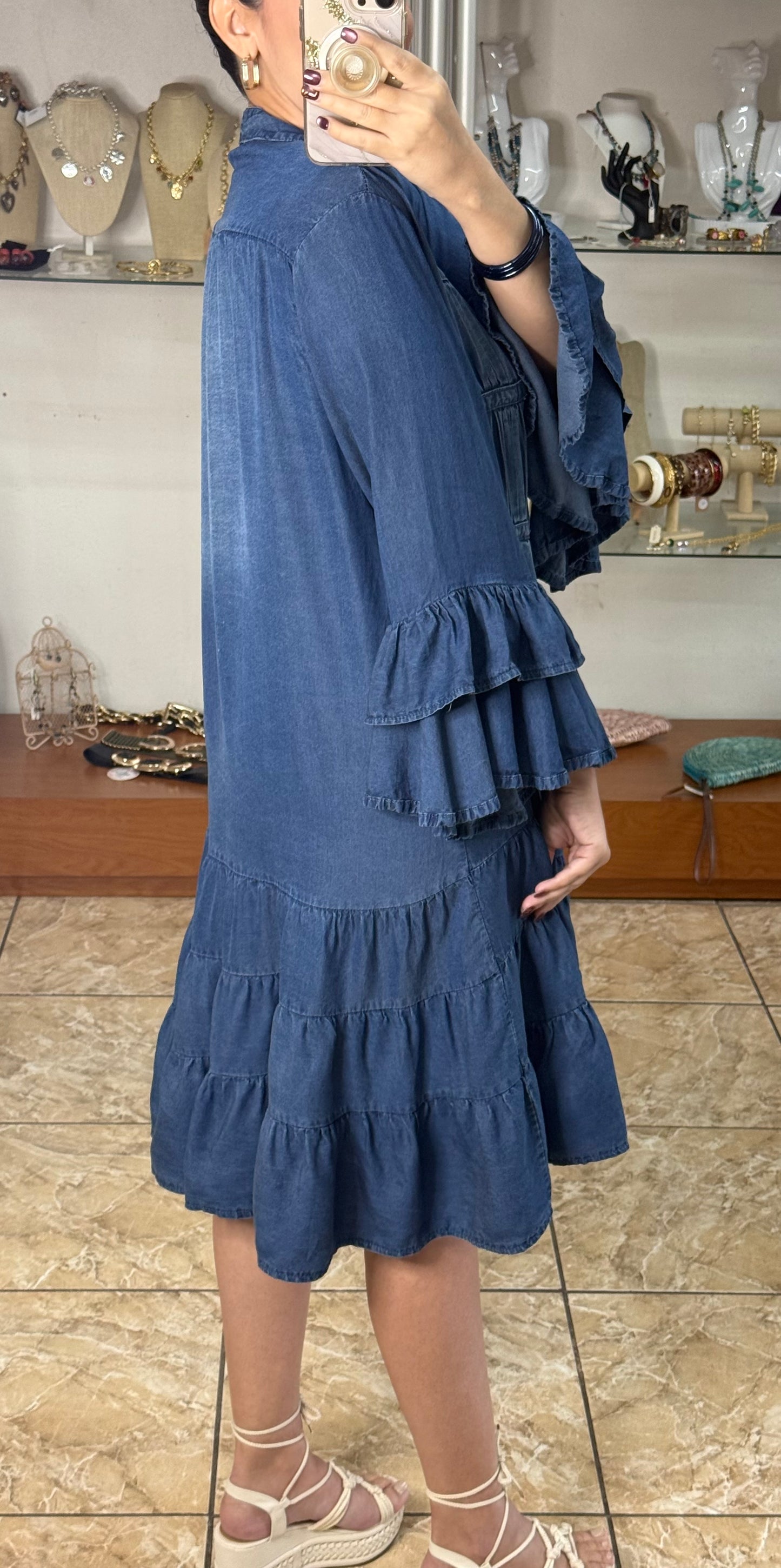 Button Down Tiered Denim Dress (FINAL SALE)