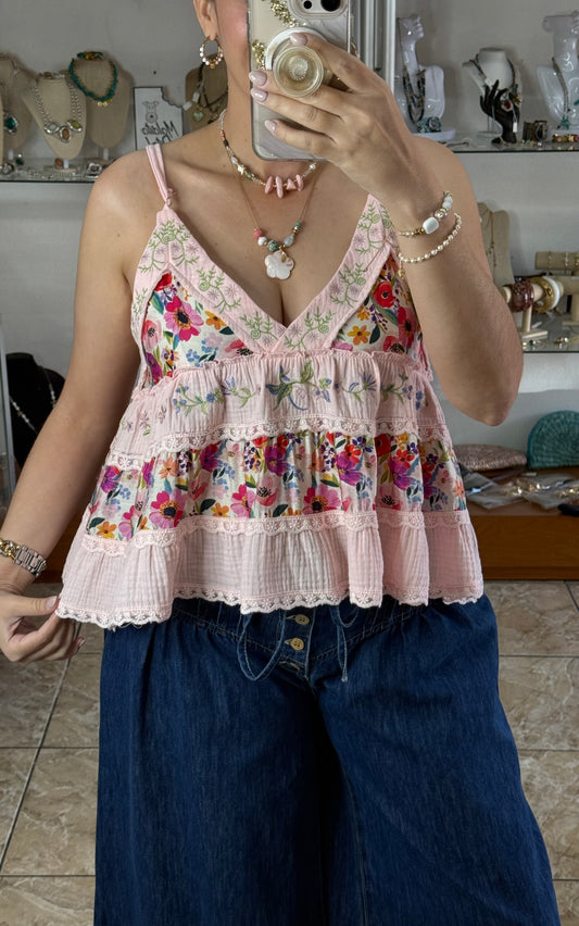 Pink Floral Doll Top