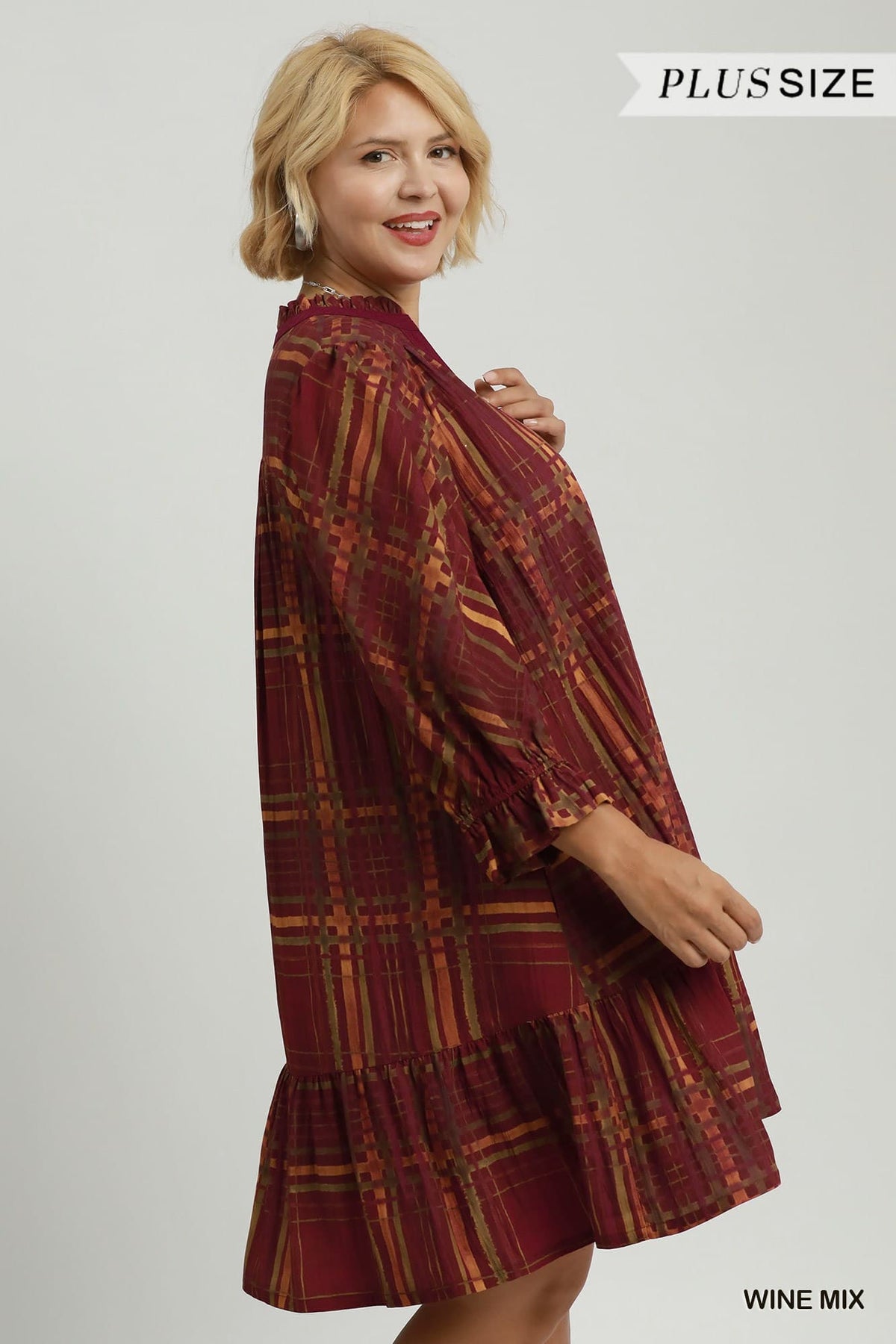 Plaid Print Tiered Babydoll Dress (PLUS)