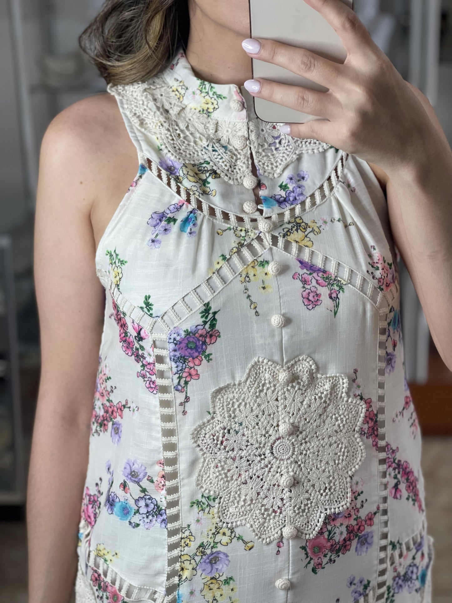 Floral Crochet Details Midi Dress